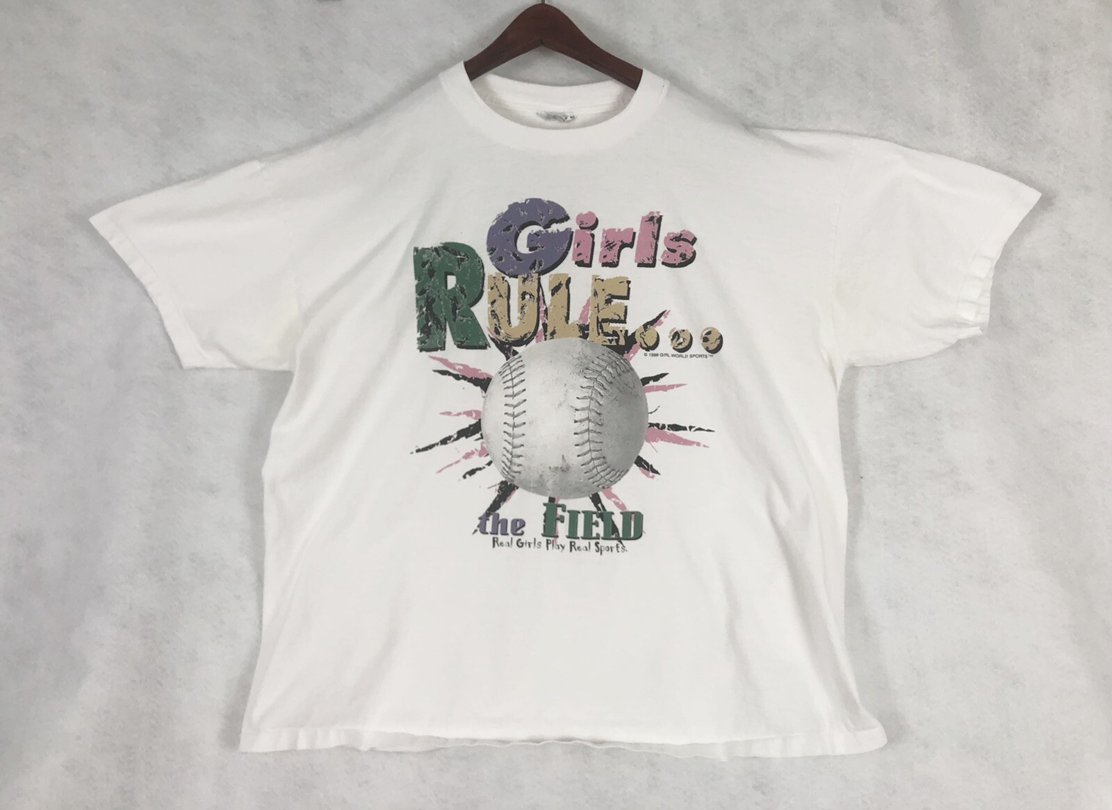 Vintage 1996 Girl’s Rule the Field Softball Real Girls Play Sports Shirt Sz XL
