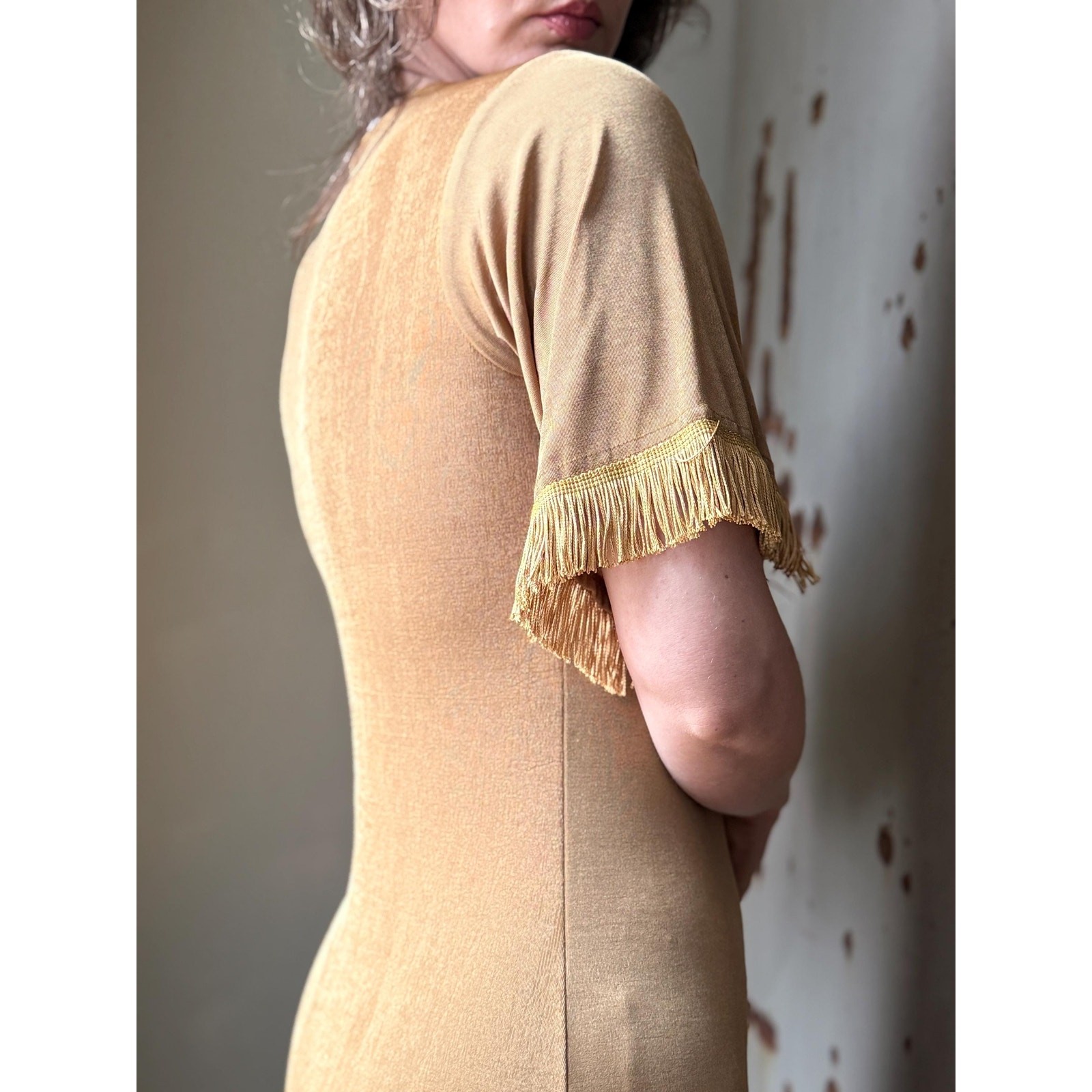 Vintage 70s Metallic Fringe Dress | Disco Cowgirl Knit Mini | Studio 54 | Size M