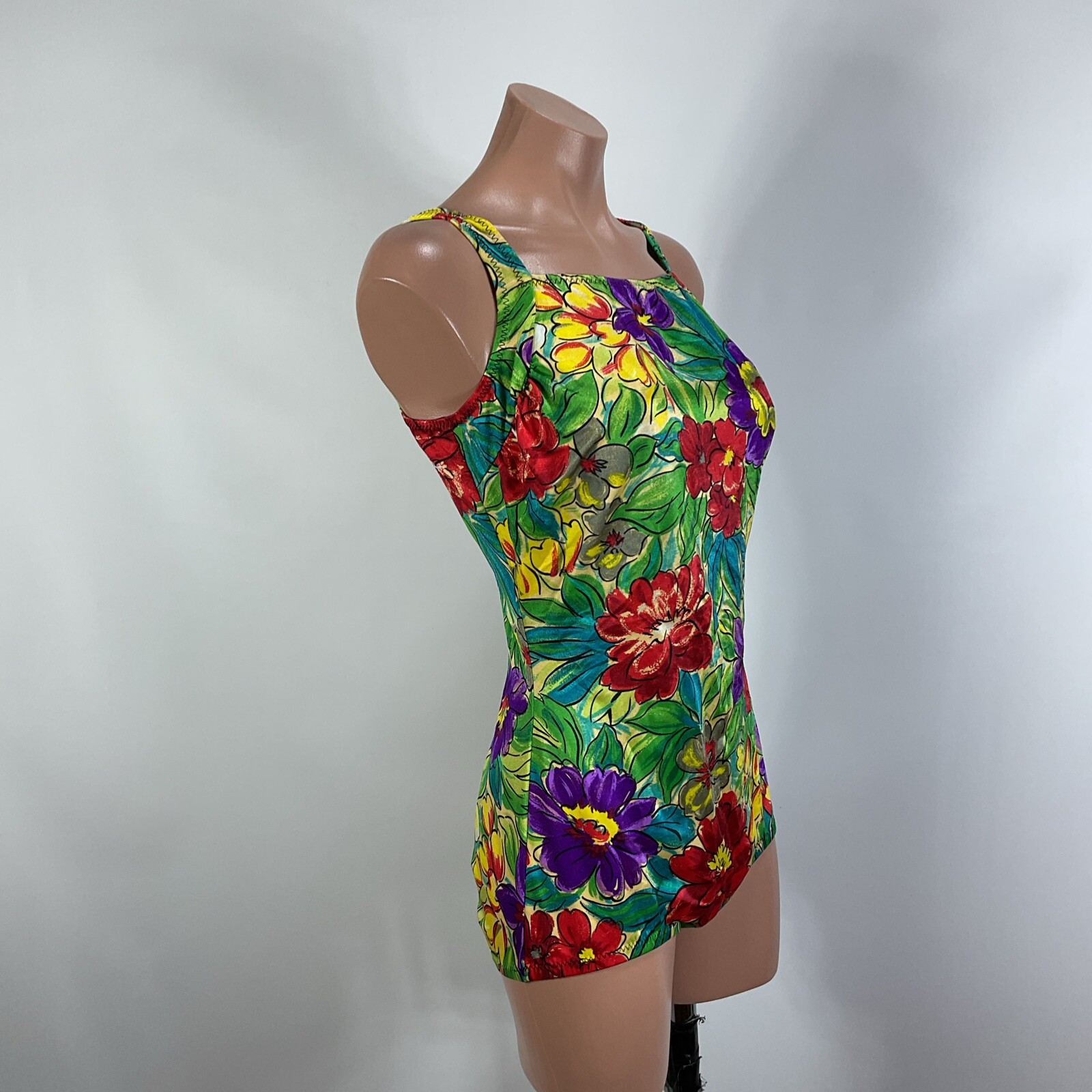 Vintage Jodee Swimsuit 50s 40s Style Floral Metallic Pin Up sz 16