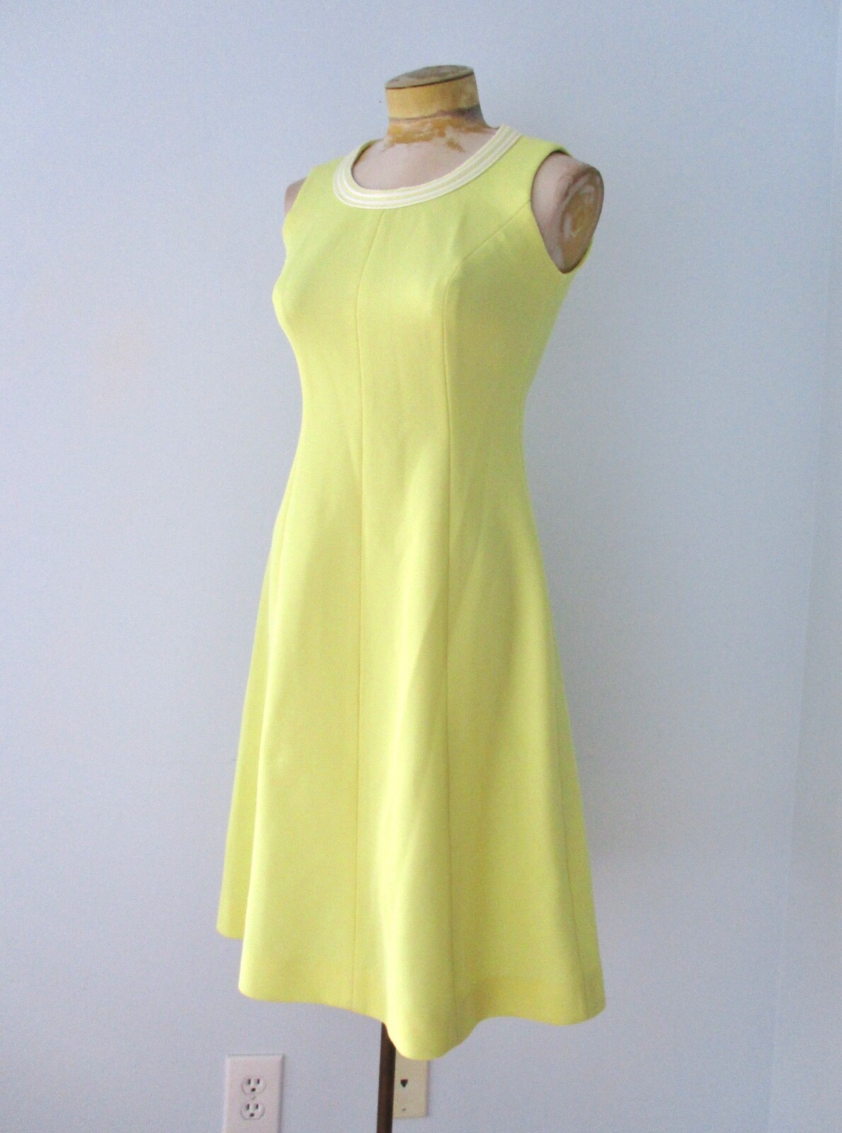 Vtg 70s Leslie Fay Yellow 2-Pc Fit Flare Ringer Dress Jacket Secretary Suit S/M