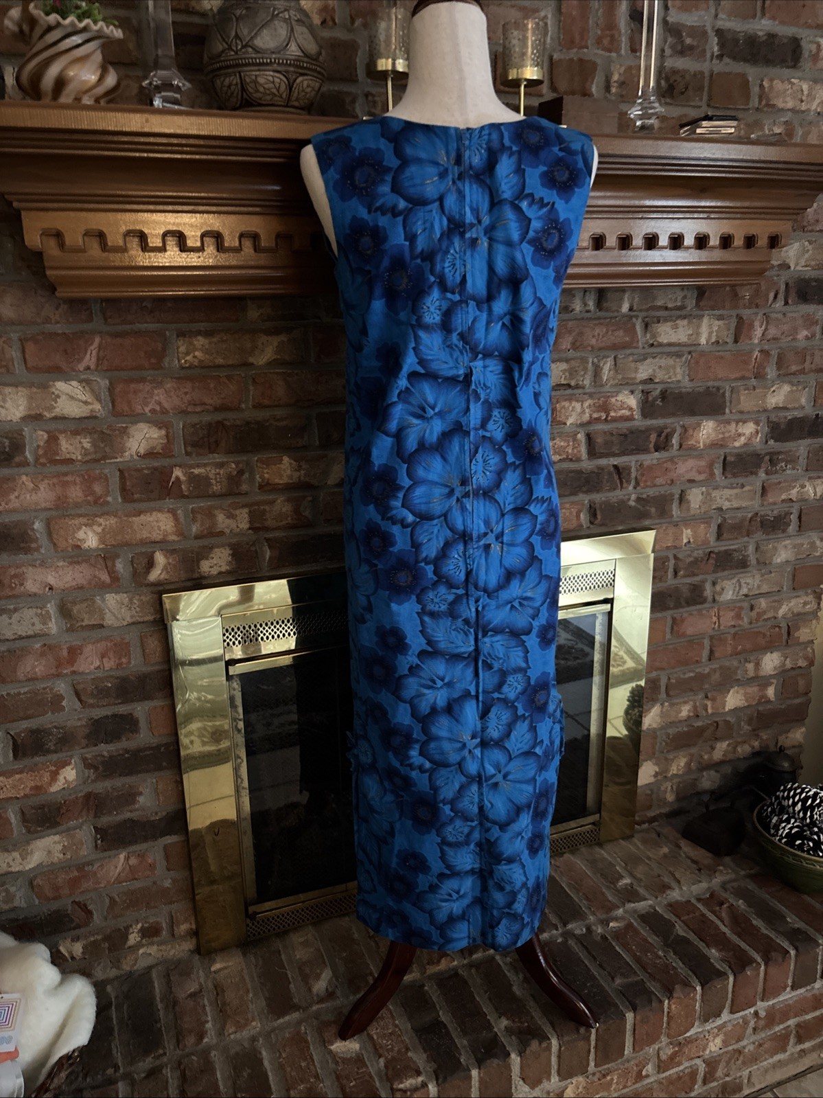 Vintage Charmode Sears & Roebuck Blue Sleeveless Cotton Dress Long Size S/M