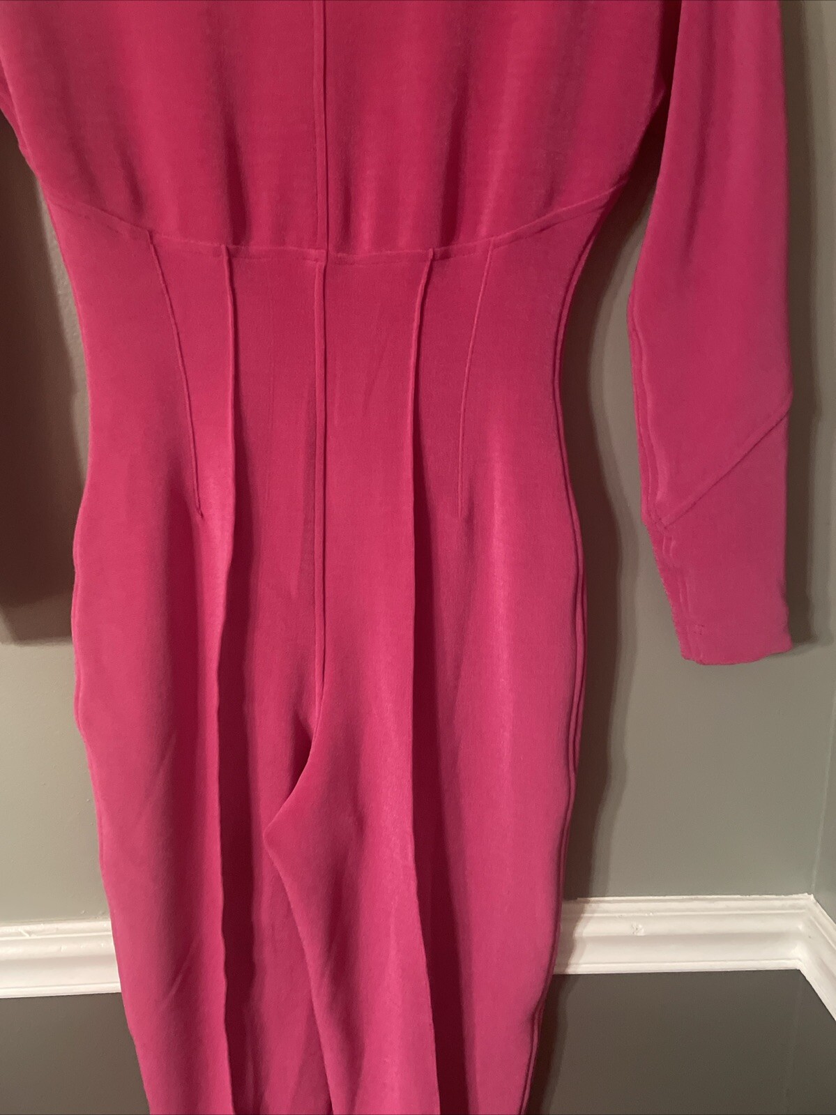 Vtg Tadaski Hot Pink Zippered Jumpsuit Shoulder pads And Stirrups Size S Rare
