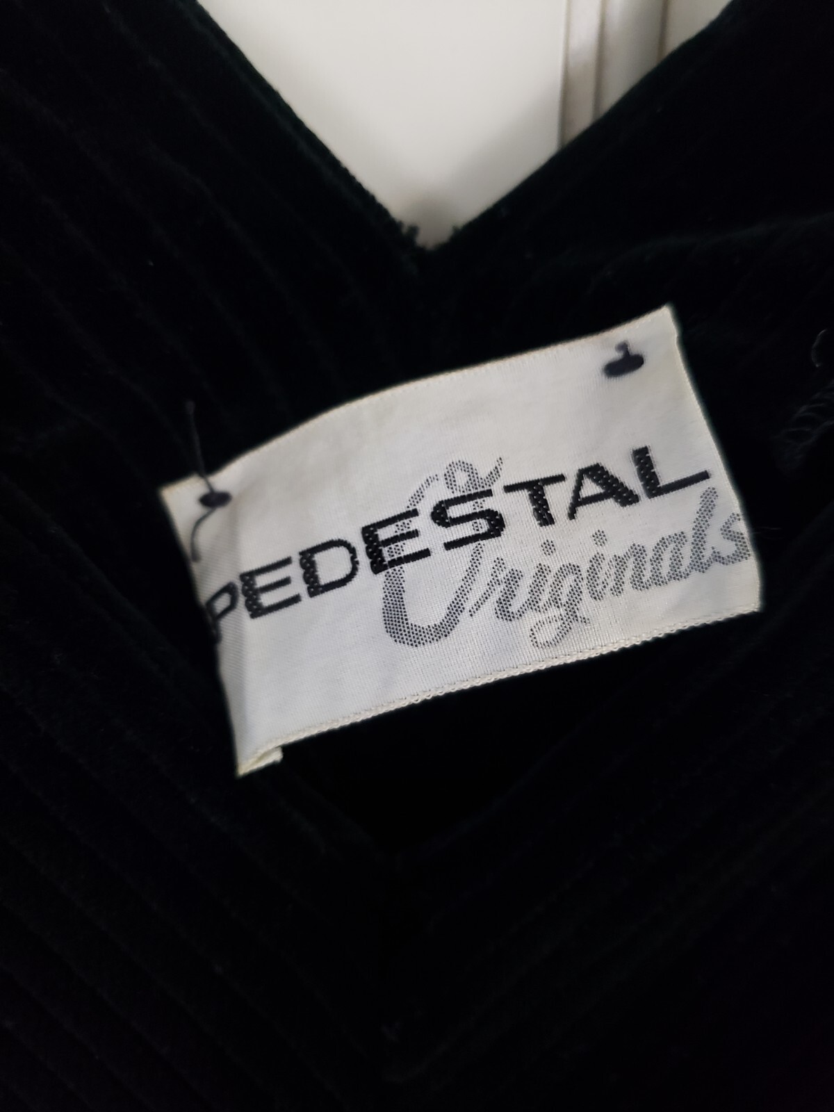 Vtg Pedestal Originals Dress Velvet Corduroy Like V Neck Black Sm
