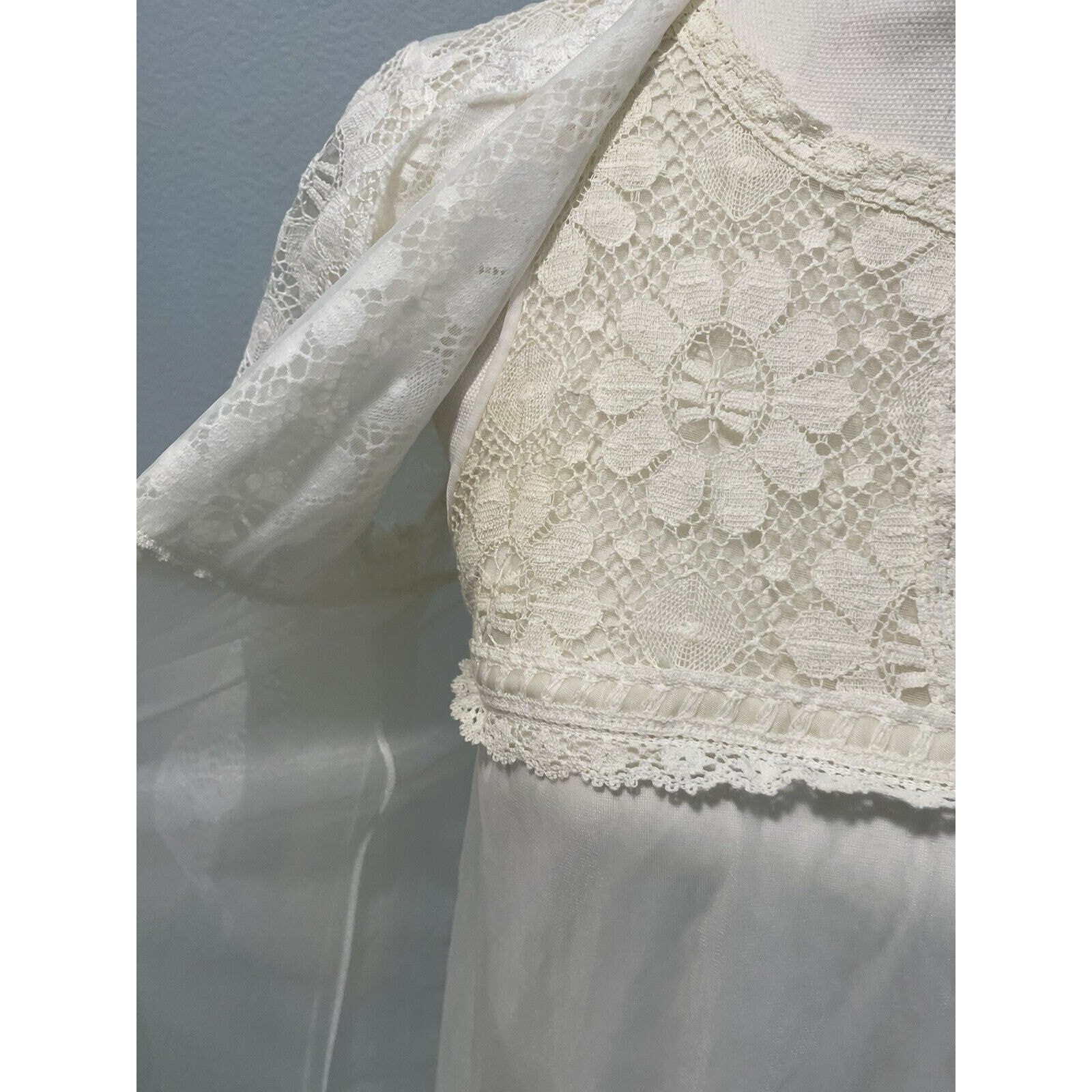 Vintage 1960s Nylon Lace Nightgown Robe Peignoir Set White Sears Roebuck Small
