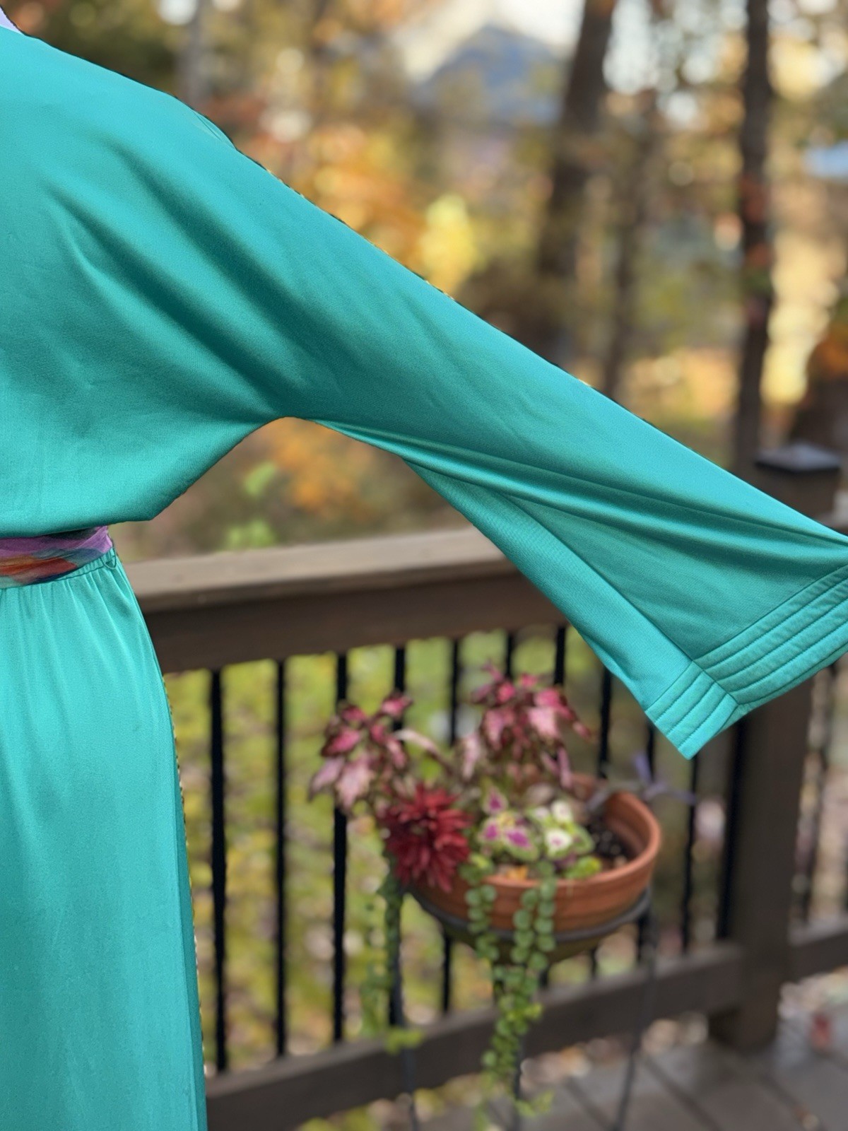 Vtg VANITY FAIR Palazzo Pants Jumpsuit 12 Green Hostess Wide Leg 60s 70s Nylon L