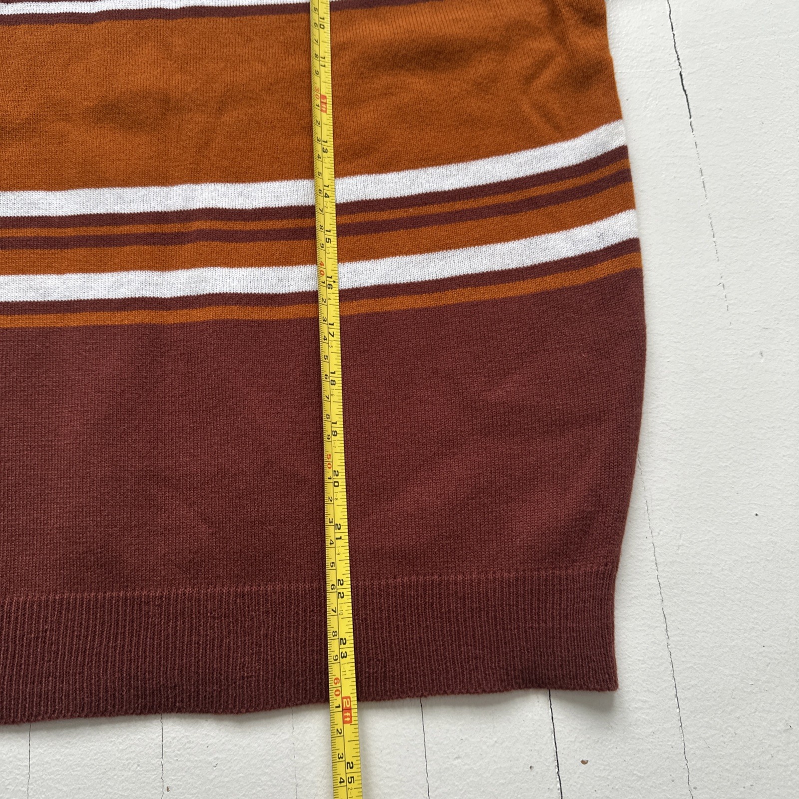 VTG 60s/70s Lightweight Striped Short Sleeve Sweater Orange Brown Stripes Small