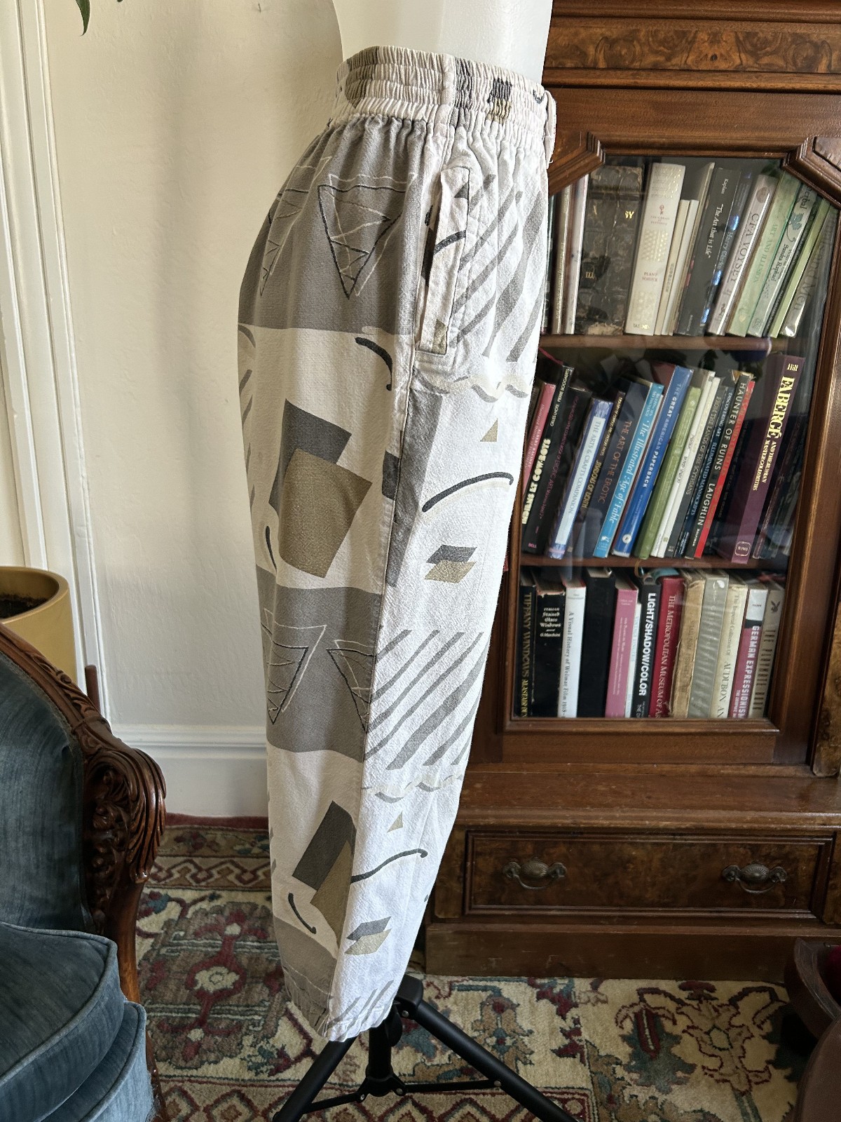 Vintage 1980s Abstract Neutral Printed Wide Leg Pants Memphis ZUBAZ Style Sm