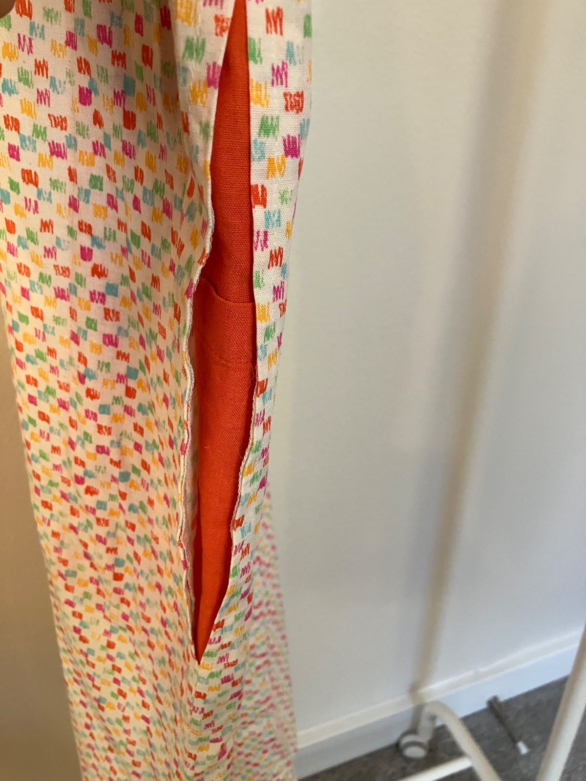 Marimekko 1980s Caftan Dress Button Shoulder Pastel Cotton Dress