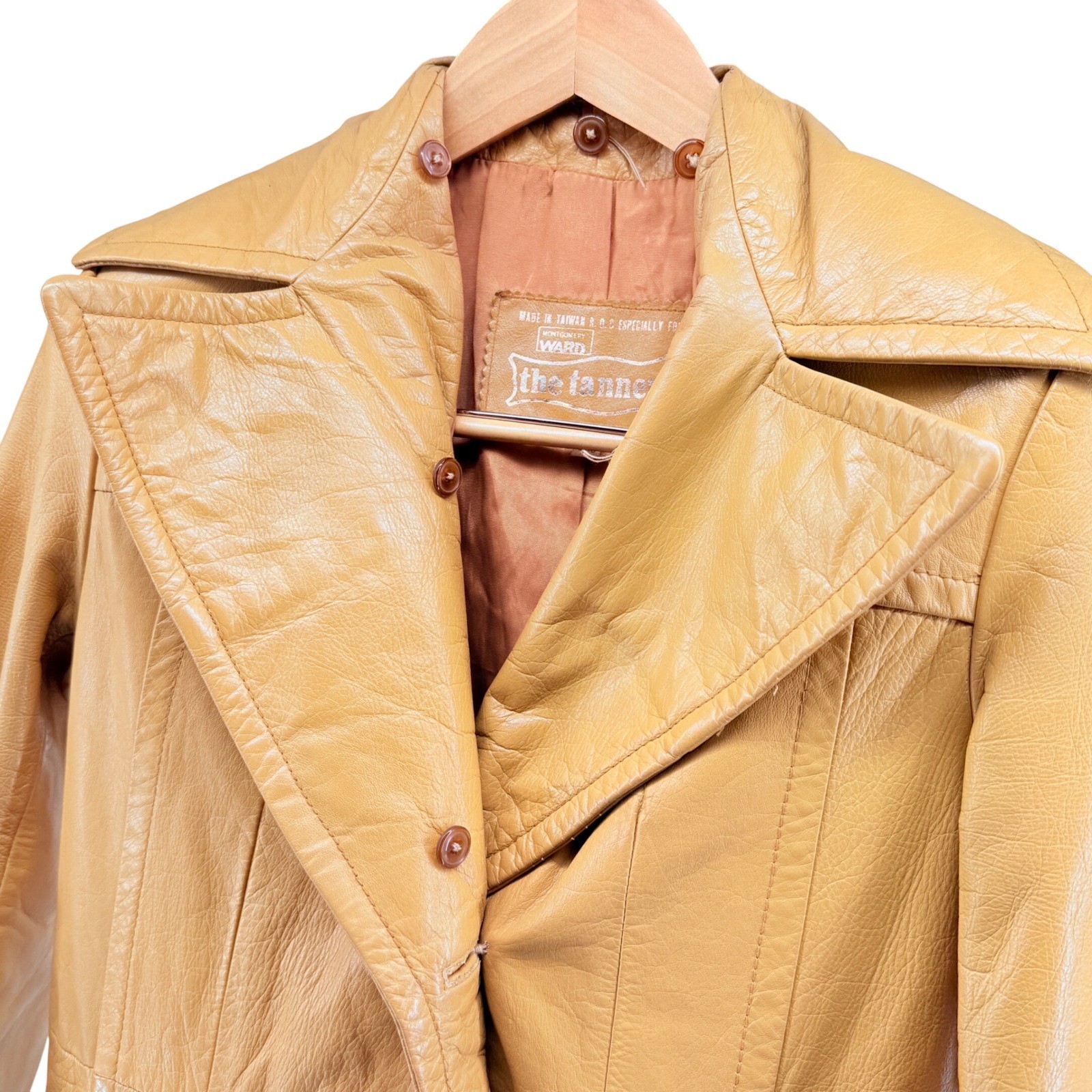 The Tannery Montgomery Ward Vintage Mustard Yellow Leather Trench Coat *read*