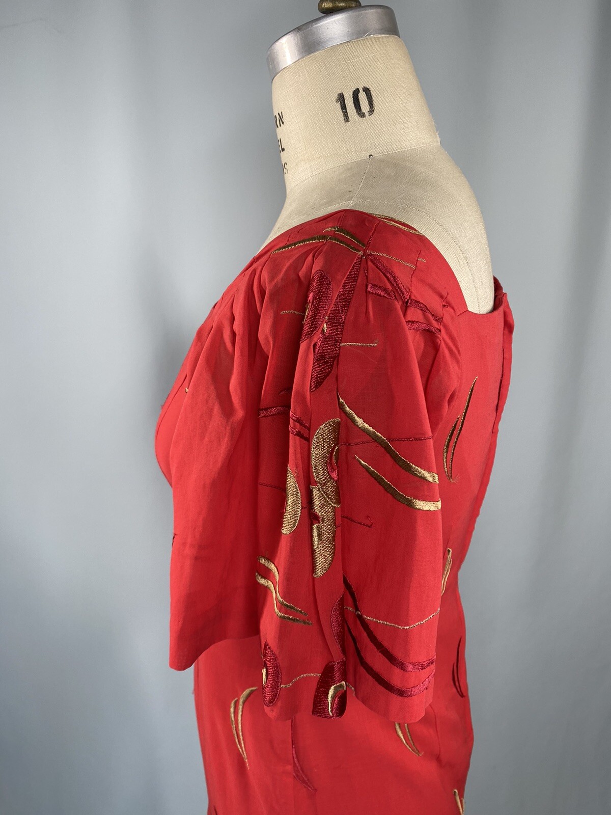 Vintage Dress SIZE SMALL red sheath embroidered 90s 80s Classic