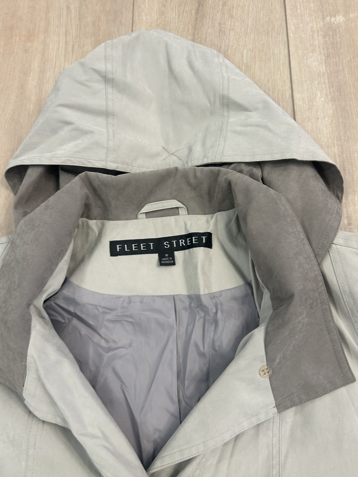 Vintage Fleet Street Trench Coat Hooded Greenish Gray Size 16, Button Up Soft