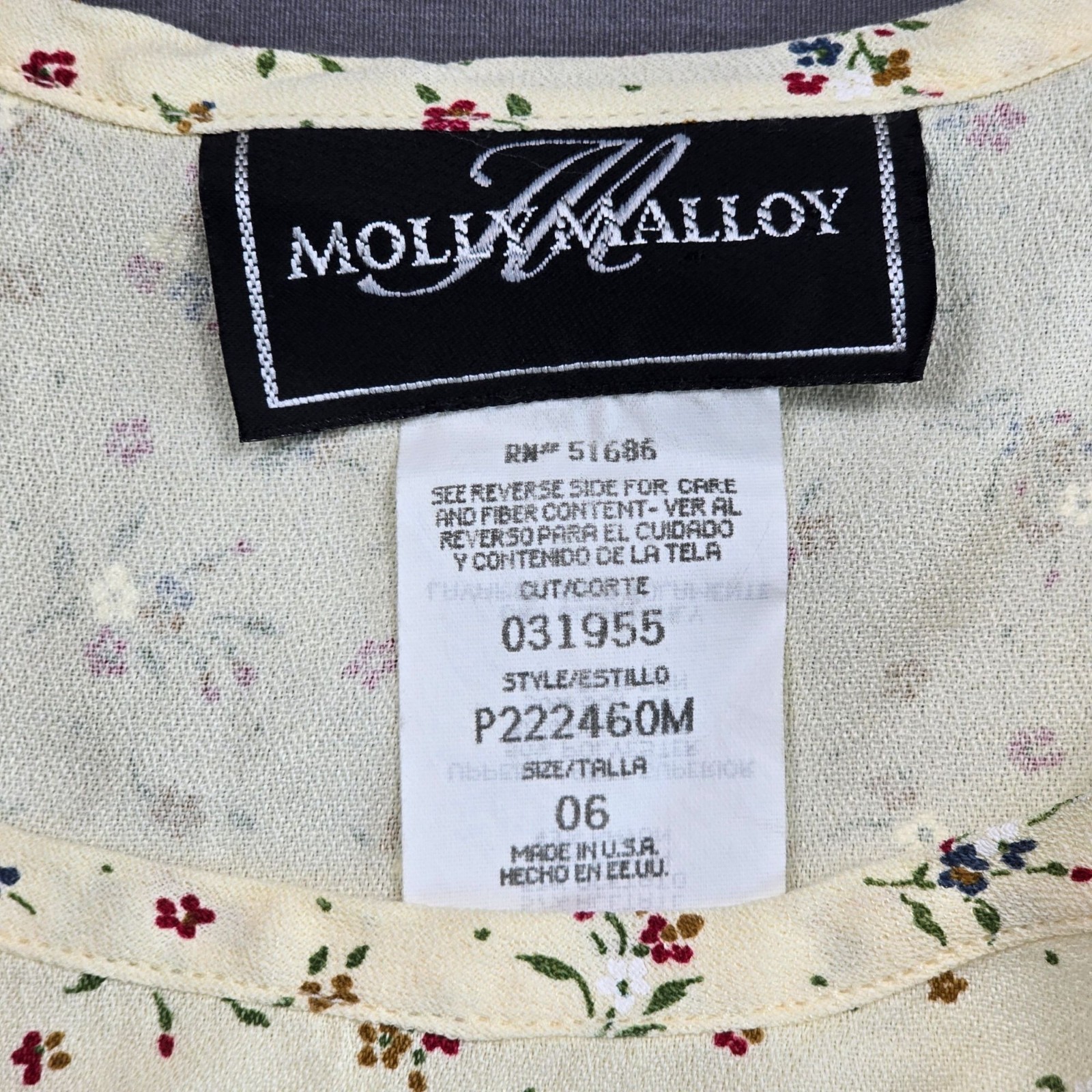 Vintage Molly Malloy Size 6 Small Floral Sleeveless Beige Midi Dress Cottage Cor