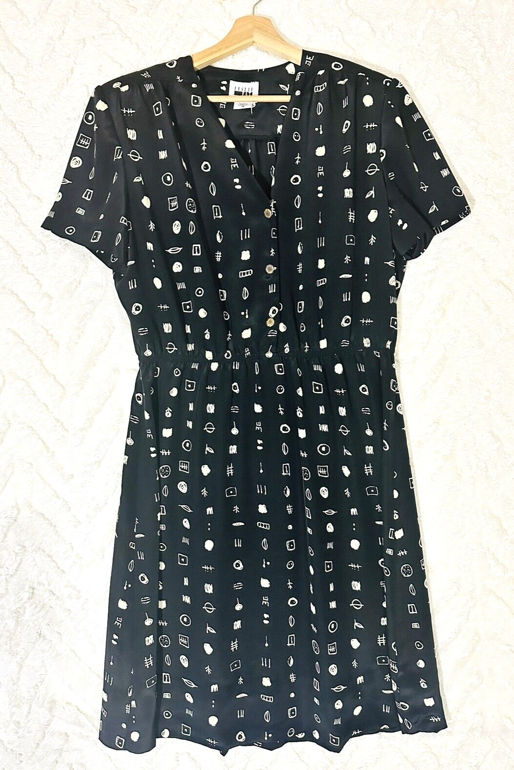 VTG 1980s Leslie Fay SECRETARY Busines shoulder padded elastic waist dress Sz 18