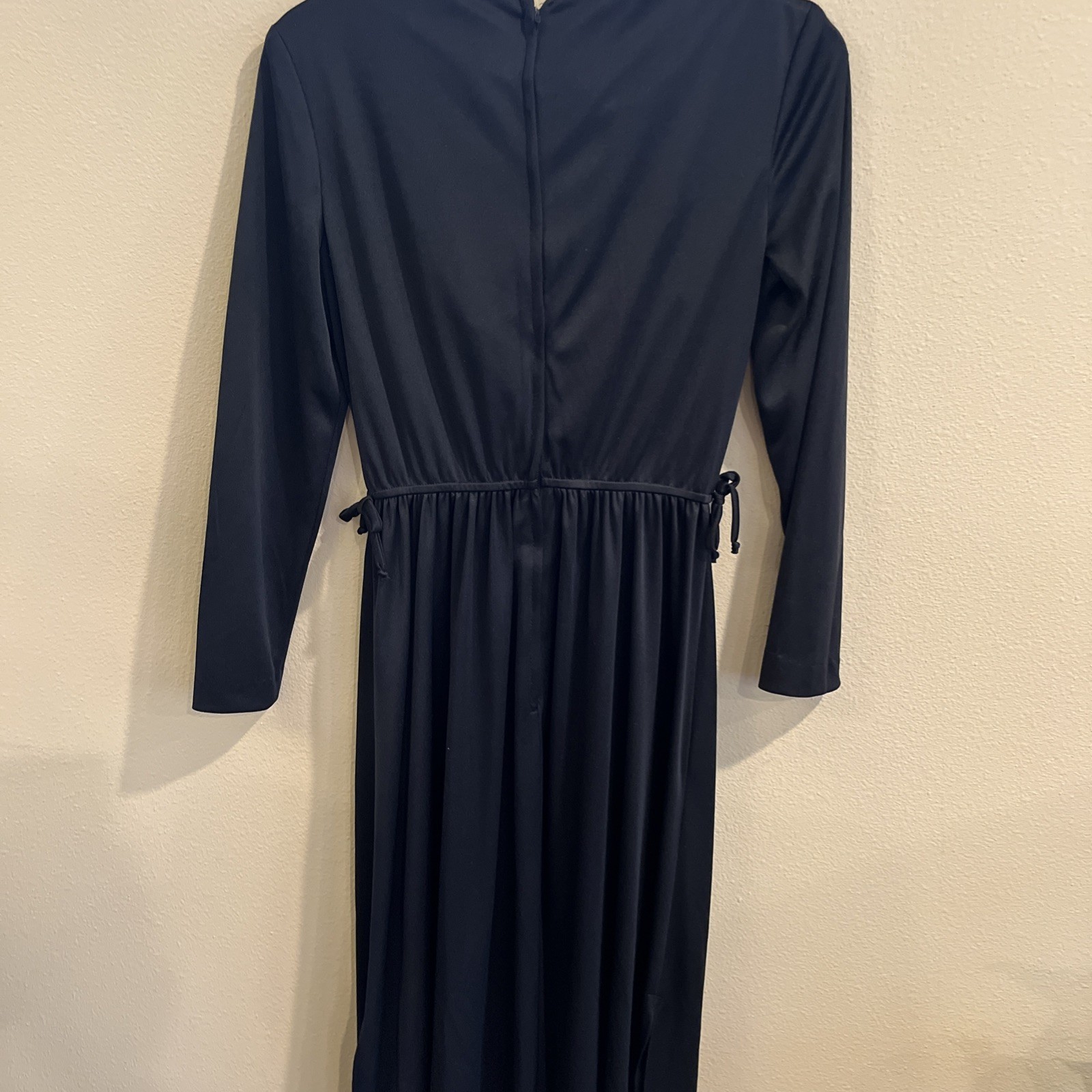 Vtg Pin Up Rockabilly Black Swoop Neck Dress Retro Medium Swing USA Side Slit