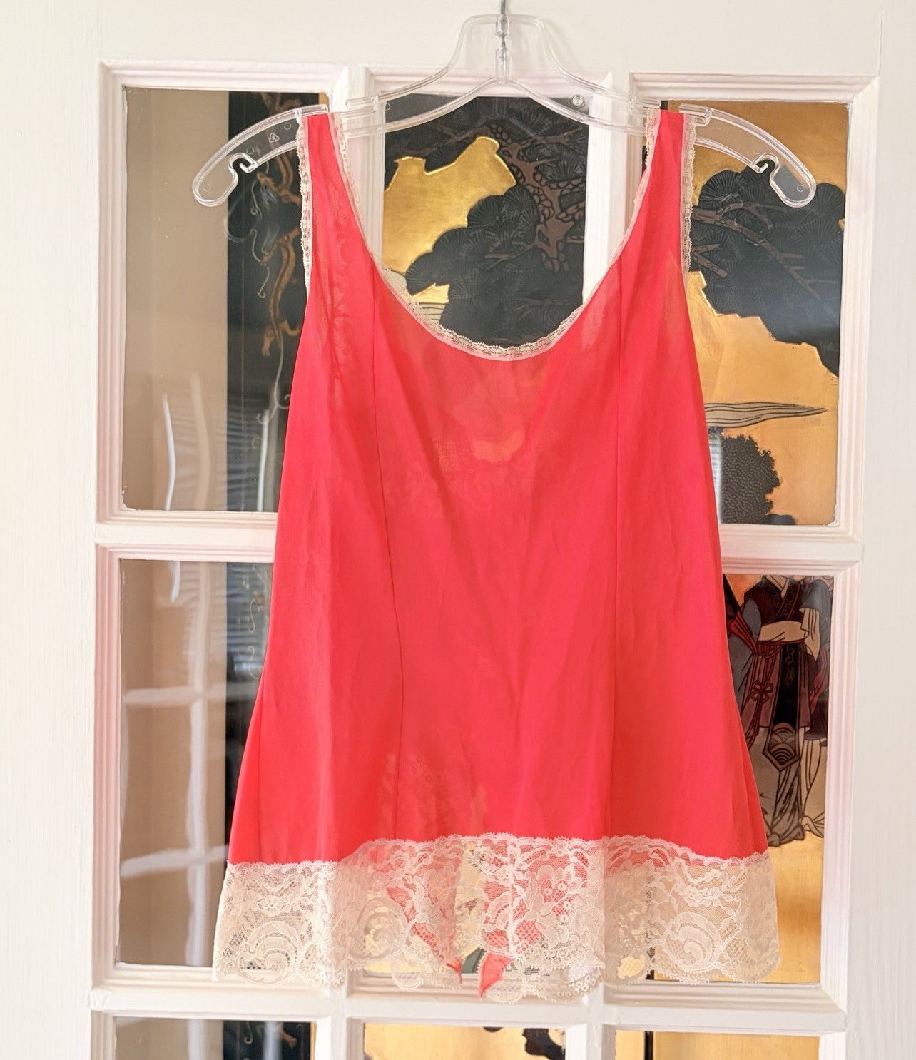 Vtg 60s 70s Hollywood Vassarette Lace Camisole Coral Pink Tank Top Crepelon 34