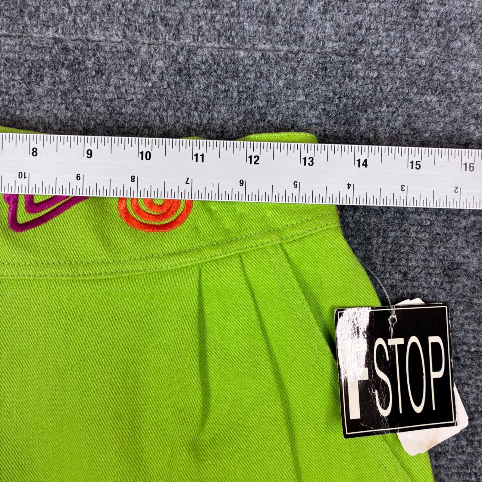 VTG F Stop Neon Lime Green High Waisted Embroidered Shorts Size 6 Made in USA