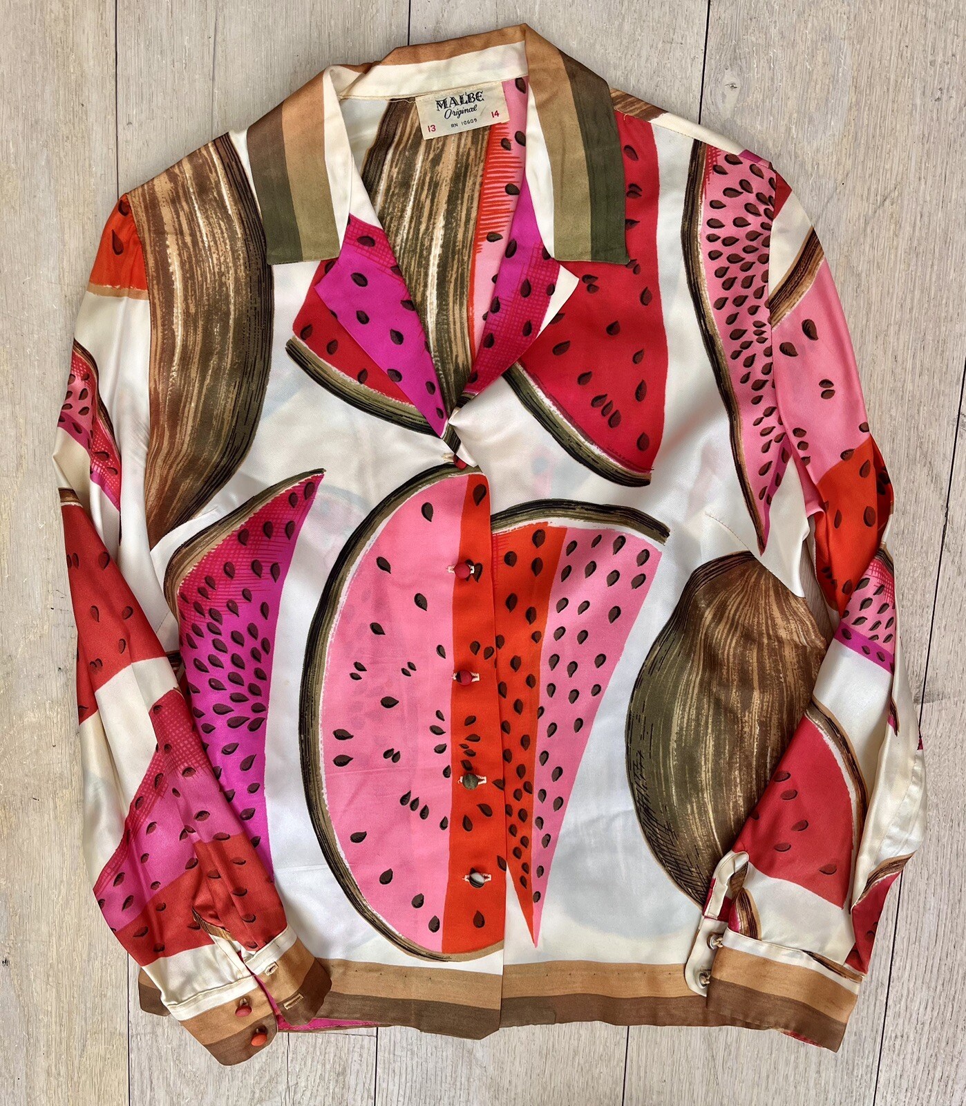 Malbe Originals True Vintage Blouse 1970s Pink Watermelon Fruits
