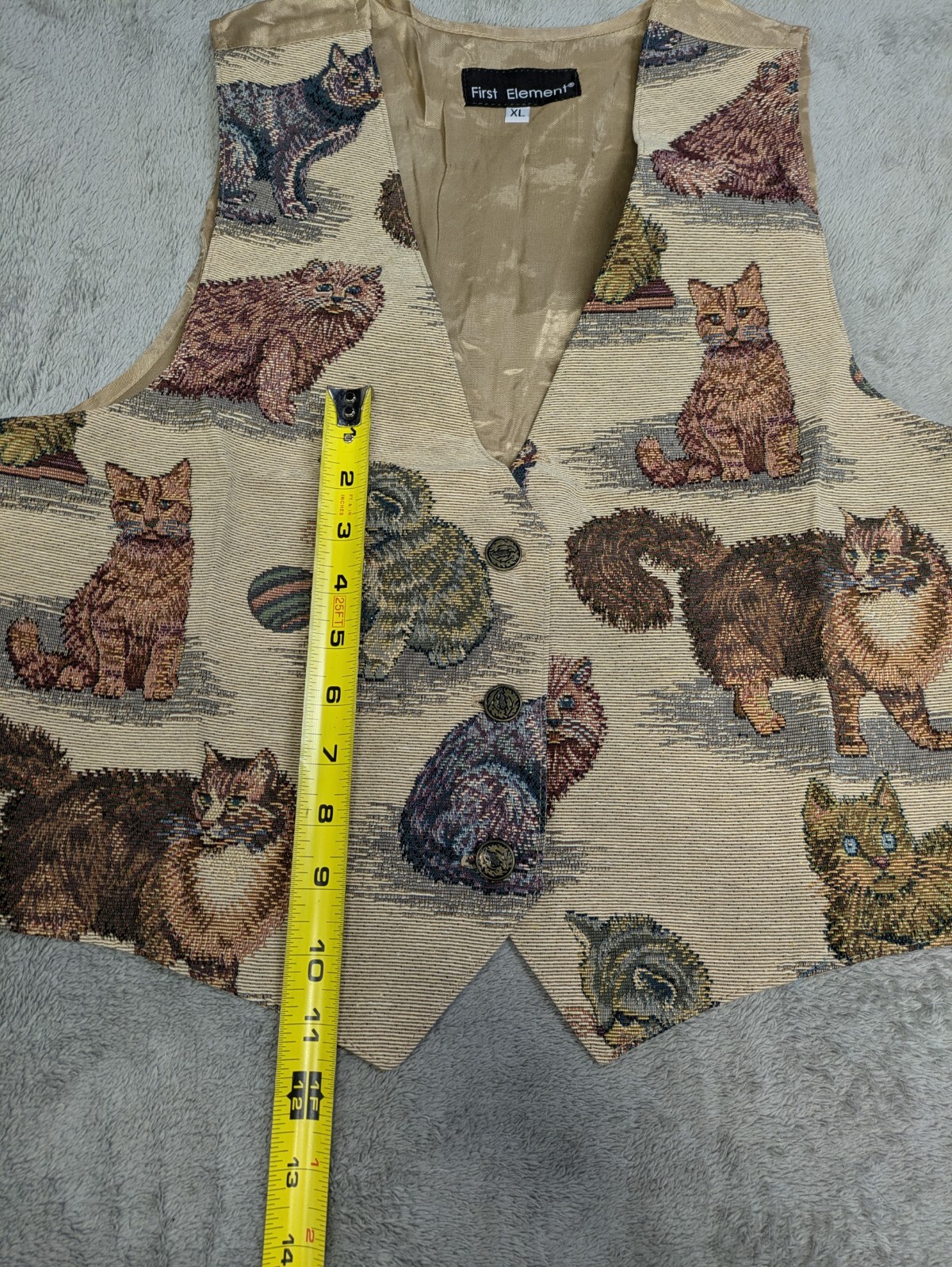 Vintage Nadia Embroidered KITTY CATS Tapestry Women’s XL Grandmacore Vest NEW v1