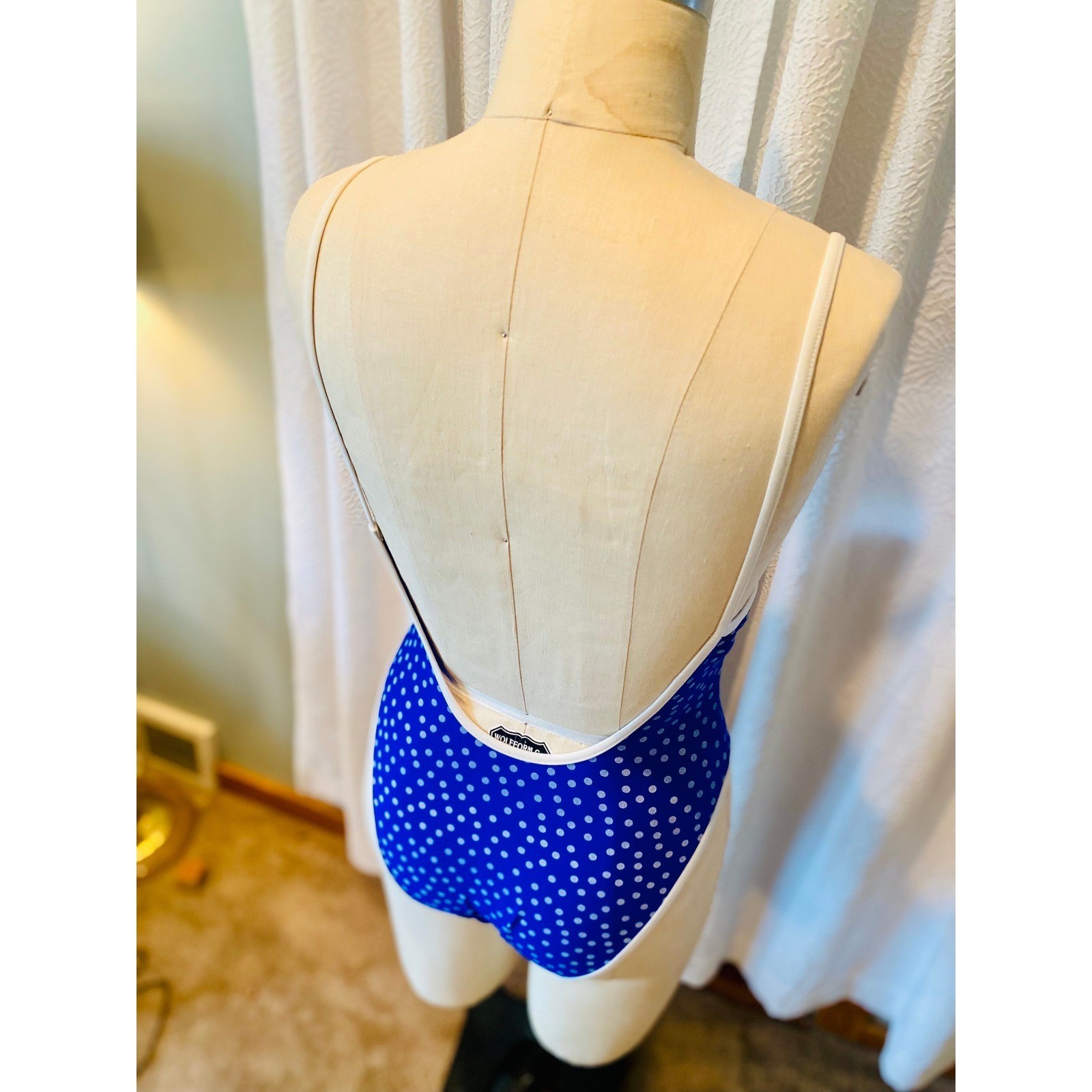 Vintage Polka Dot One Piece Swimsuit, Royal Blue, Size 7/8