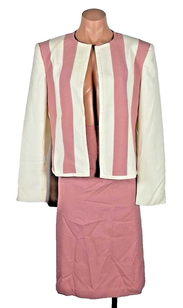 ADOLPH SCHUMAN LILLI ANN 2pc SUIT-Vintage 60s JACKET/SKIRT IVORY/ BLUSH 14-16