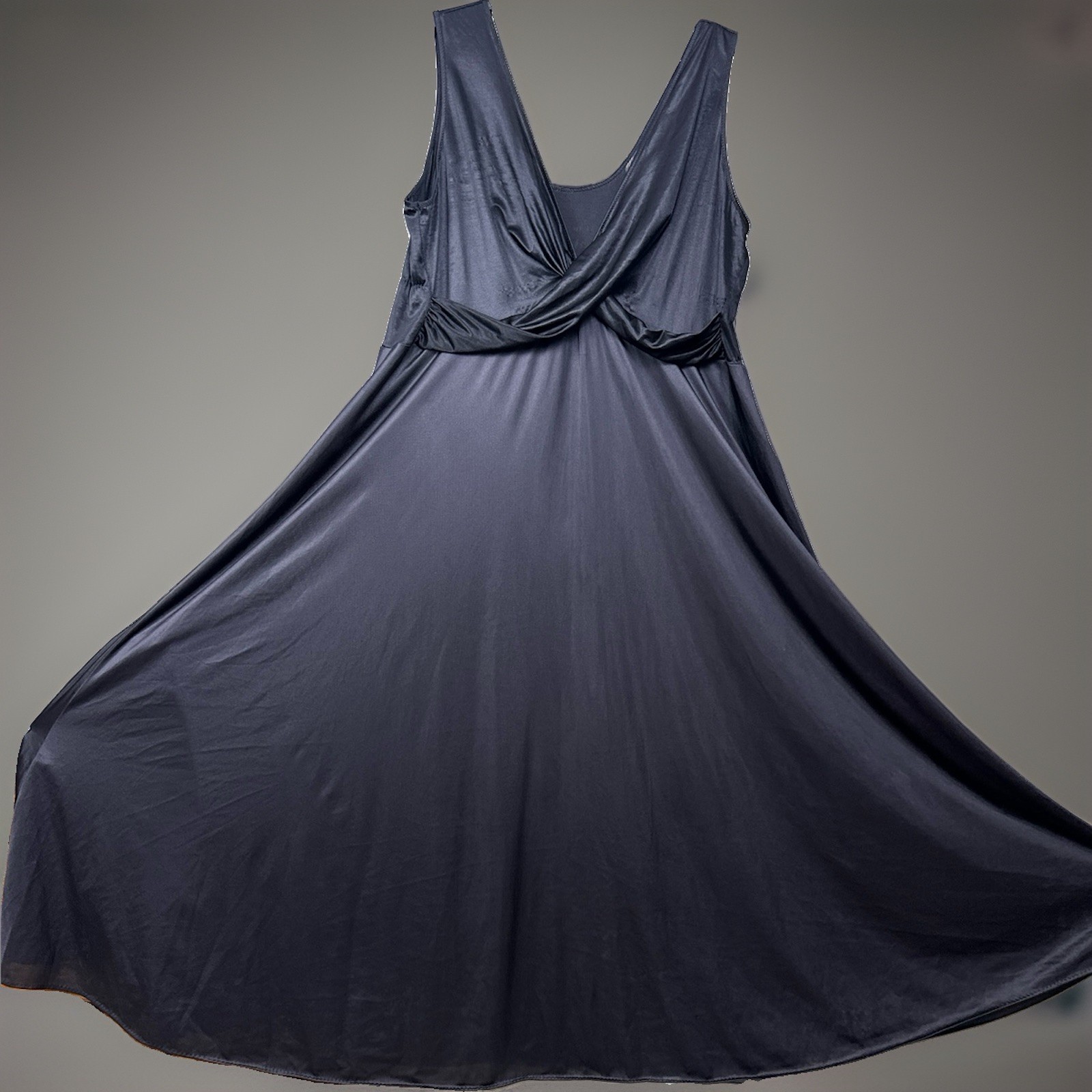 Vintage Plus Size Black Nylon Nightgown Full Sweep Silky Loungewear 2X 3X?