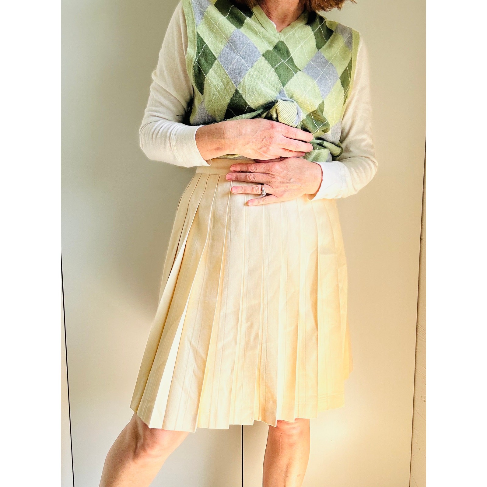 Vintage 90s Wool Pleated Skirt Cream Size Medium/10 Prep Twee Schoolgirl Looks