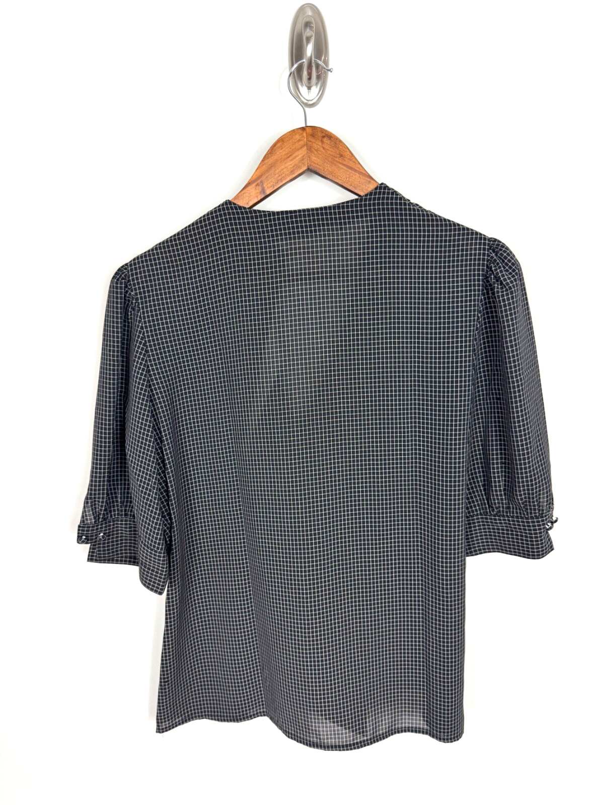 Ship 'n Shore Black White Plaid Vintage Blouse, Marked Size 14, Size L
