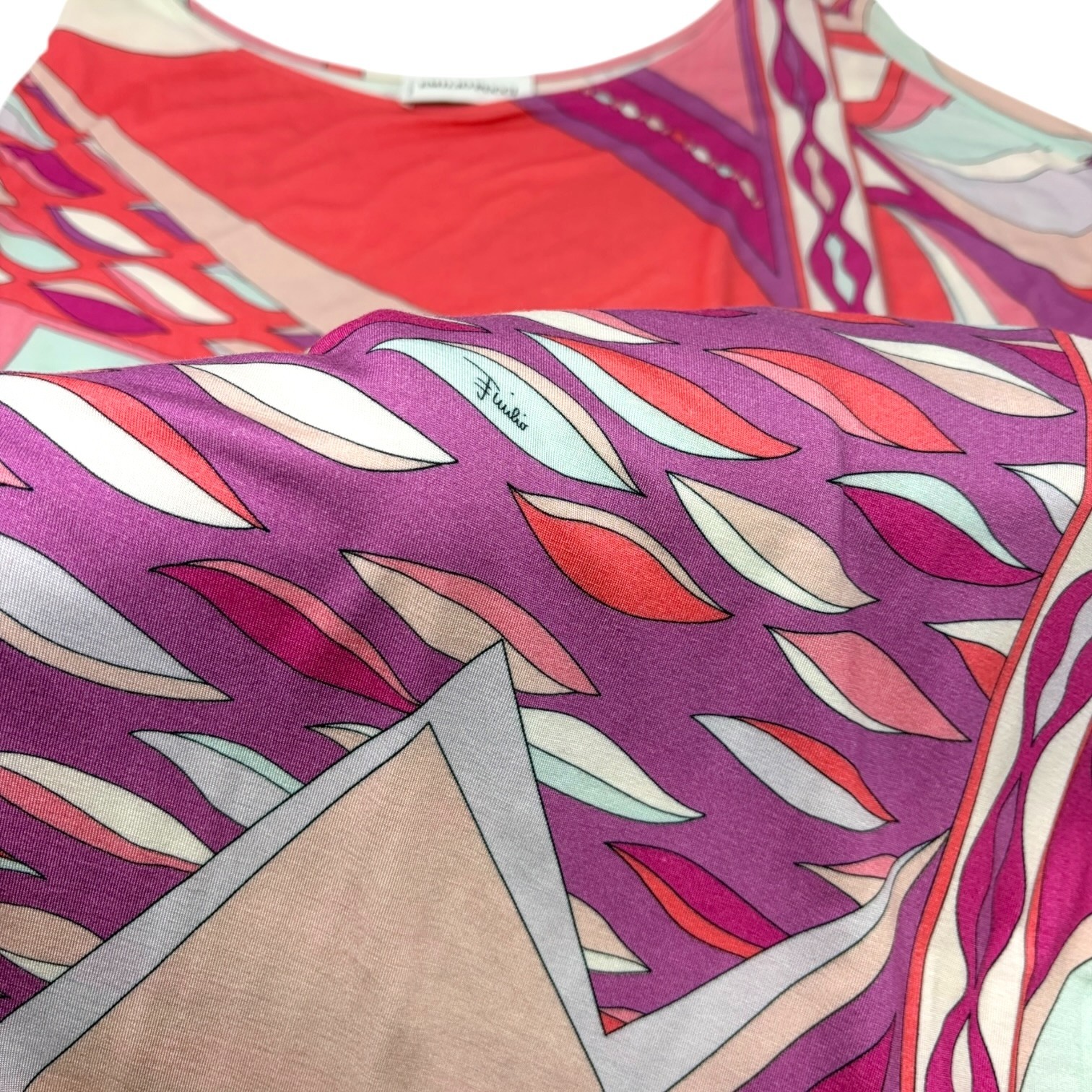 EMILIO PUCCI Vintage Multicolor Abstract Asymmetric Midi Dress #34 Pink 902105