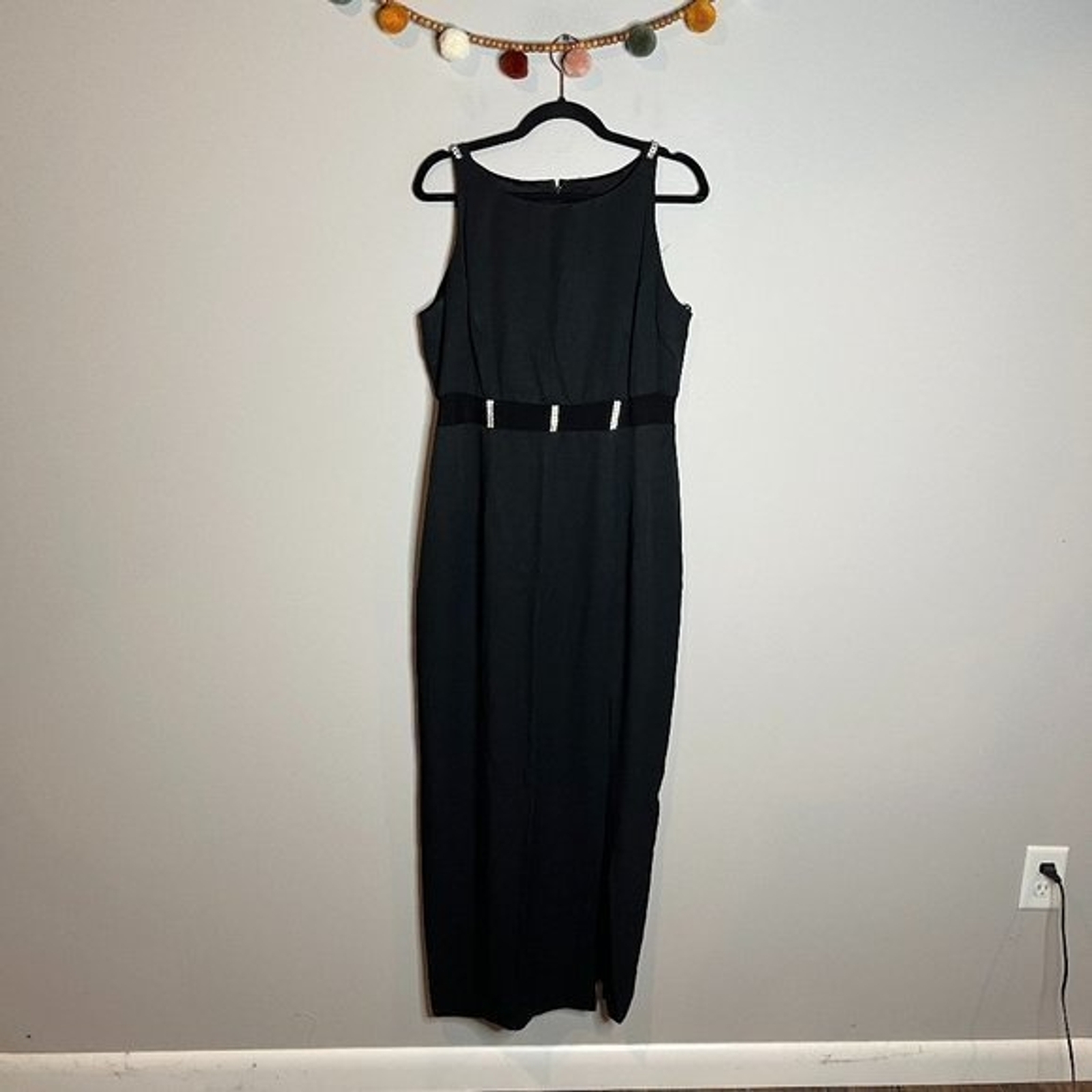 Vintage Night Way black embellished mesh cut out long dress