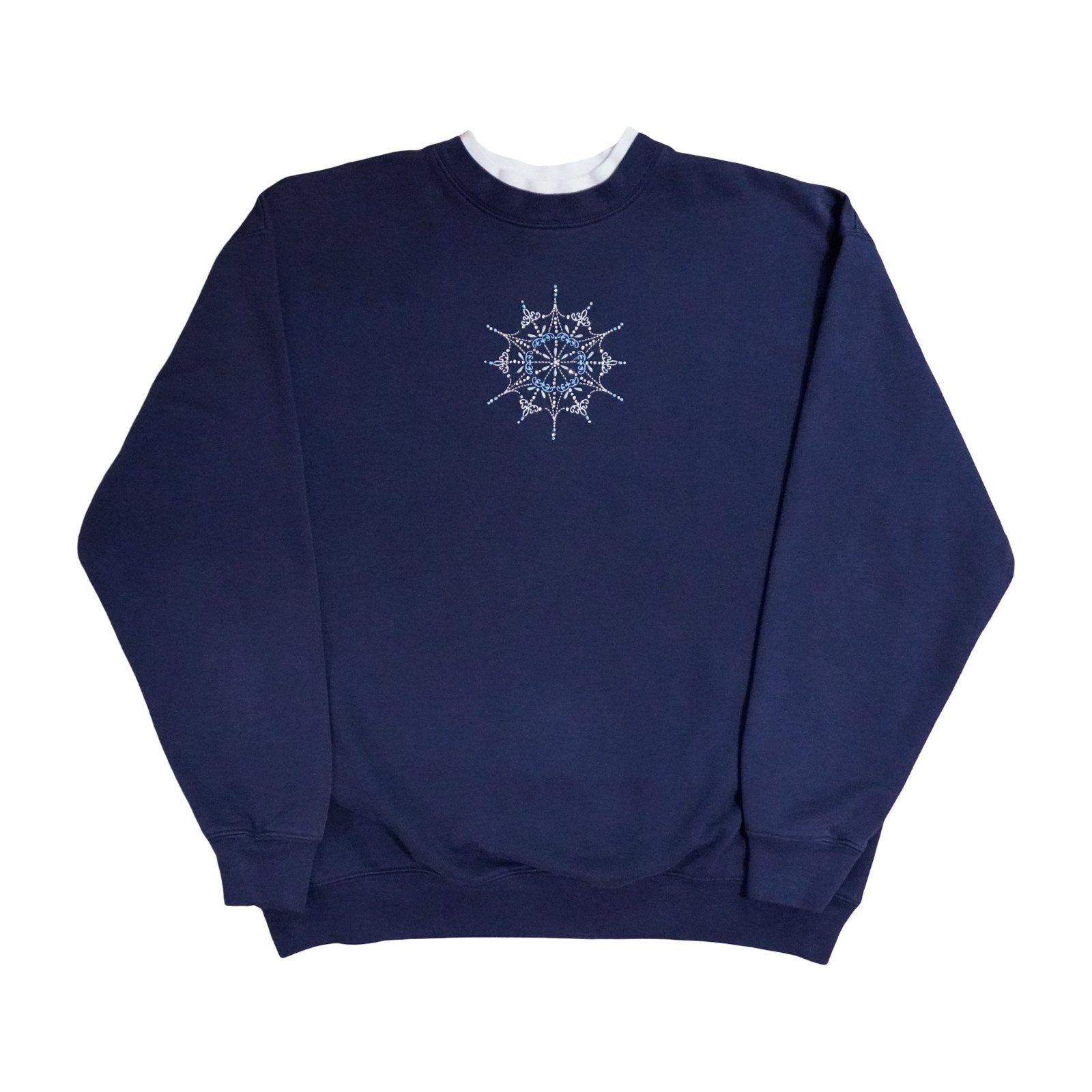 Vintage 1990s M&C Sportswear Women’s XL Navy Blue Grandmacore Snowflake Sweater