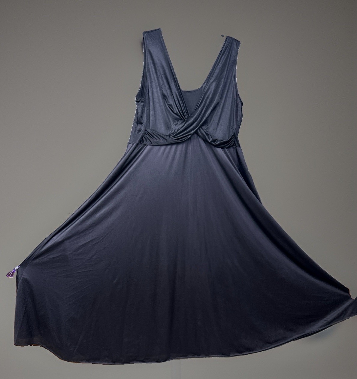 Vintage Plus Size Black Nylon Nightgown Full Sweep Silky Loungewear 2X 3X?