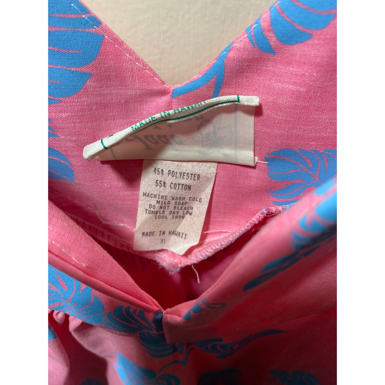 Jade Fashions Pink Blue Tropical Leaf Muumuu Dress Made in Hawaii XL