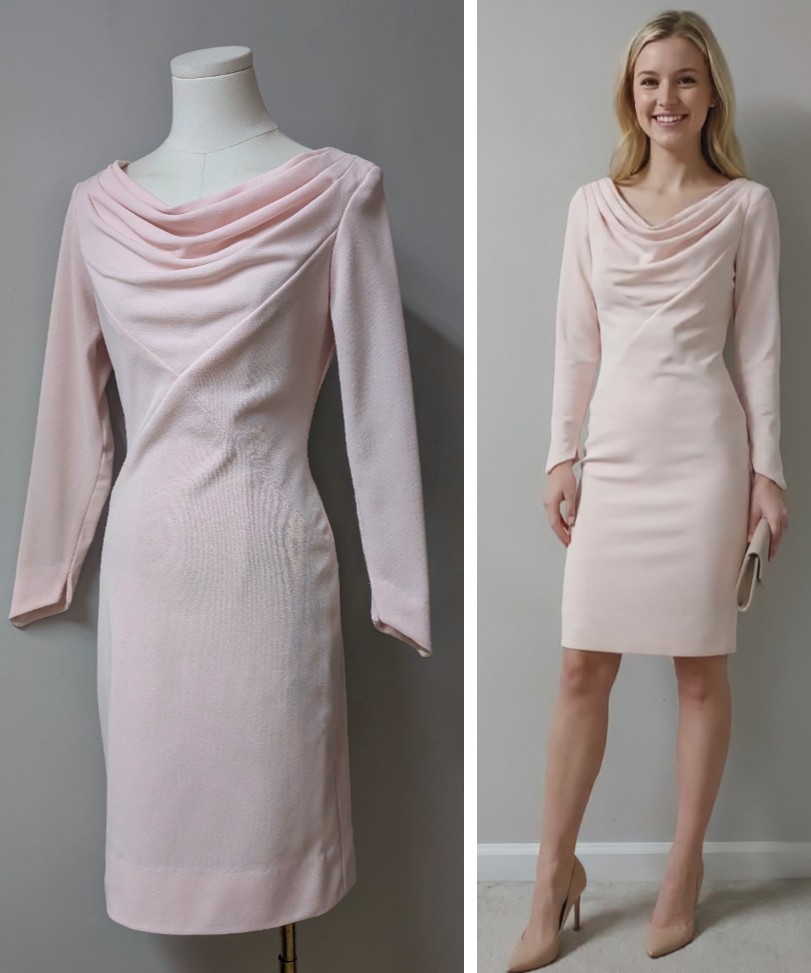 Vintage 70’s MOD Claralura Original Pink Drop Neck Polyester Pencil Dress XS