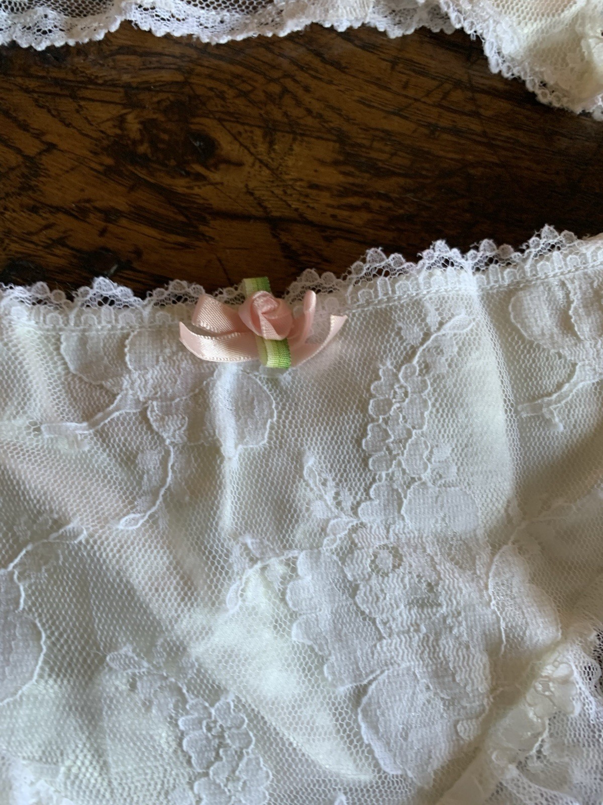 Vintage Emil Bole Corset Panties White Lace Rose Lingerie Lace Up Size Large