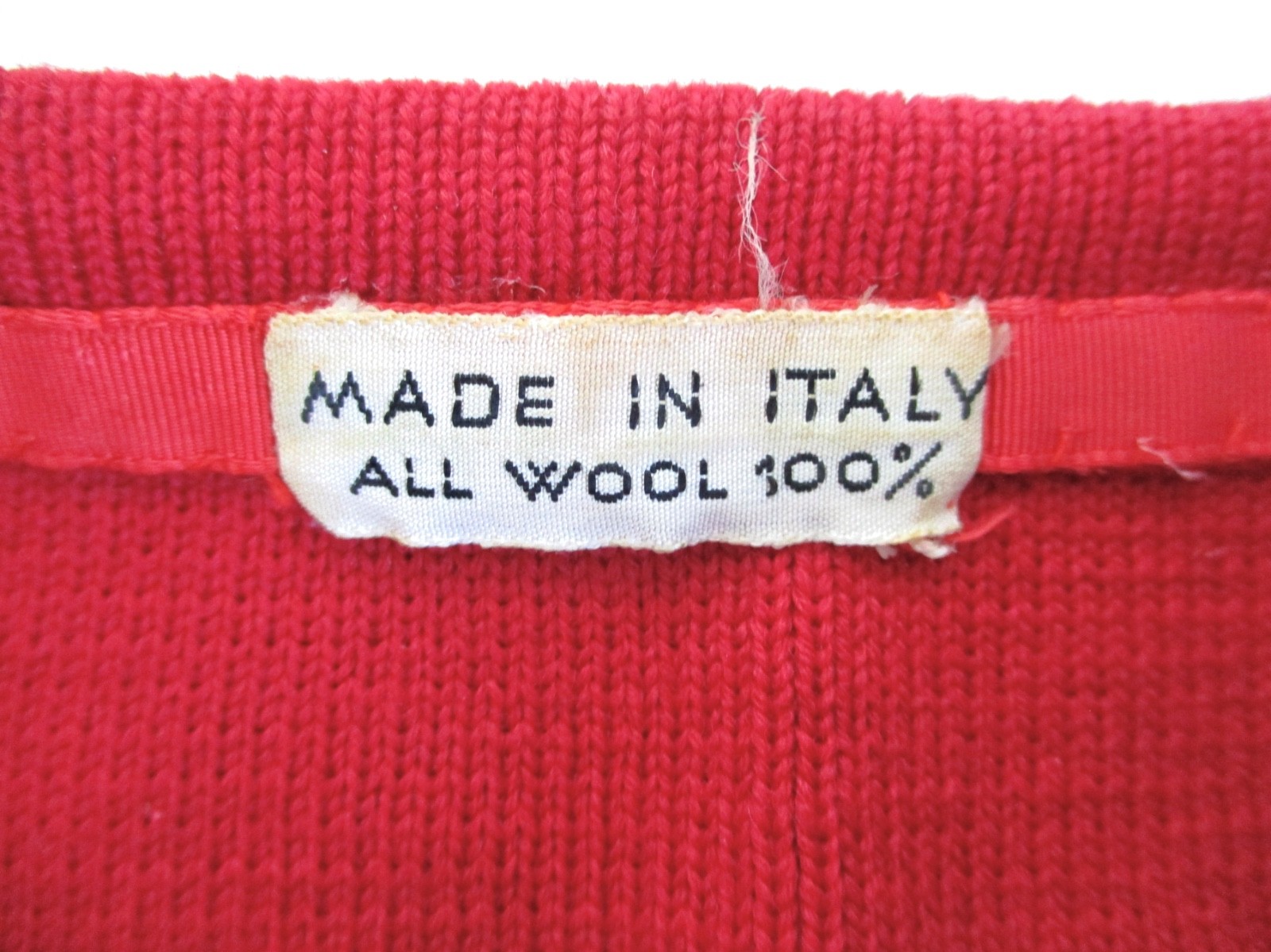 Vtg 50s 60s red wool rib knit sweater midi dress bateau neck puff sleeves 12