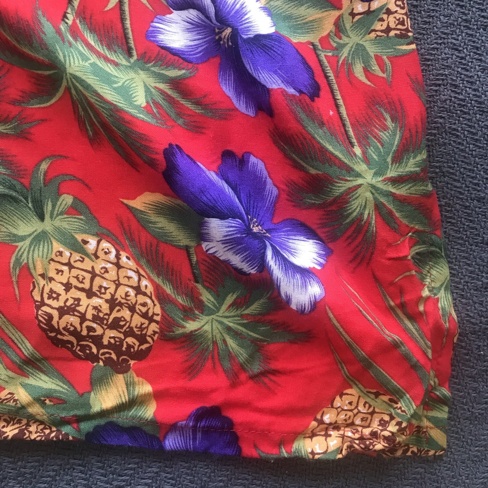 Vintage Dressing Clio Hawaiian Luau Maxi Dress Red Purple Hibiscus Pineapple S