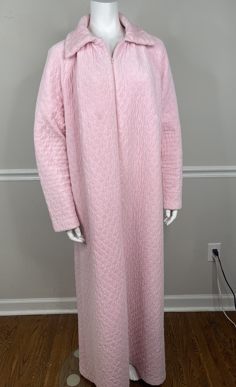 ARIEL Quilted Robe House Coat pink Women’s Size large Vintage 3/4 zip pockets