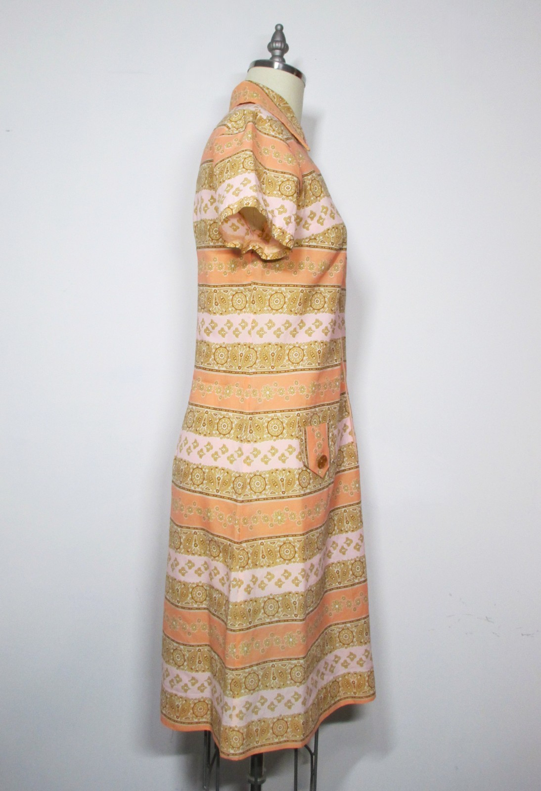 Vintage Lady Carol of NY Sheath Dress, Peach & Tan, Very Nice, Size M