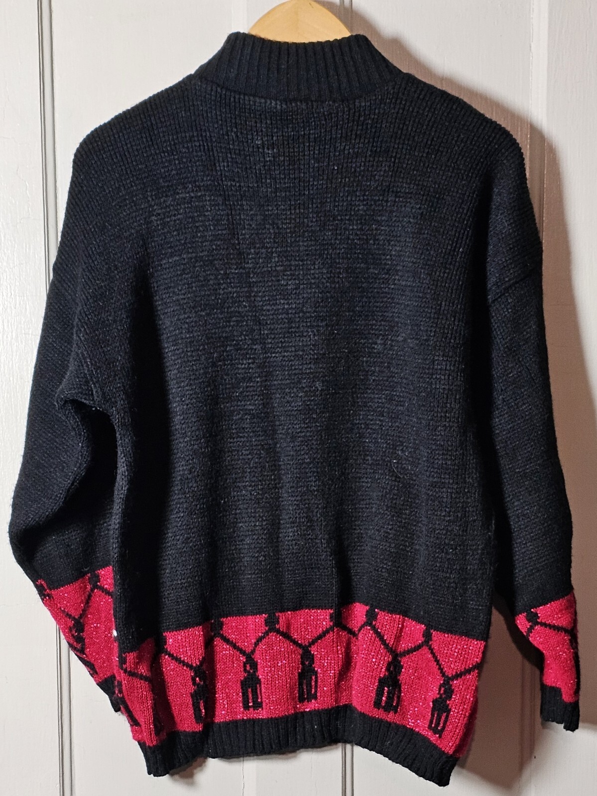 VTG SPUNKY Ugly Sweater Women L Black Red Metallic Whimsygoth White Spooky Cat