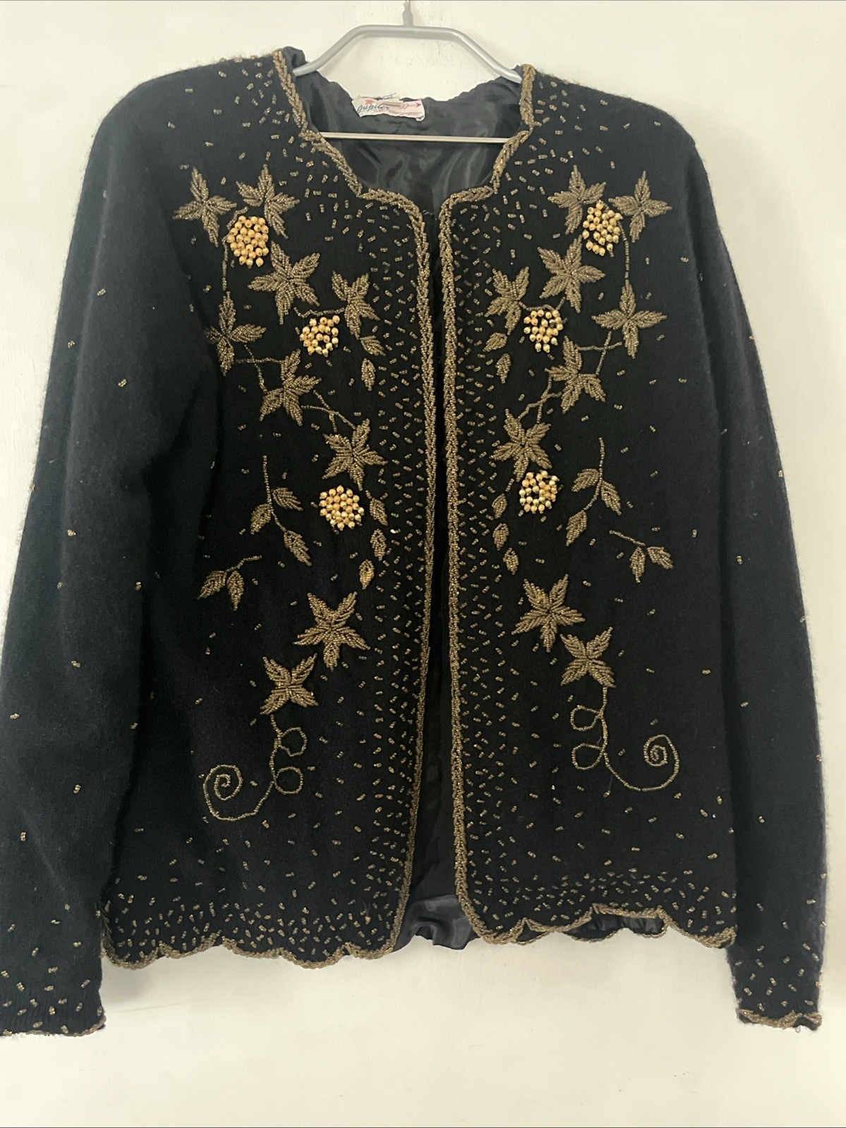 Gorgeous Vintage Cashmere Silk Lined Beaded Cardigan Sweater Size 46 L Or M