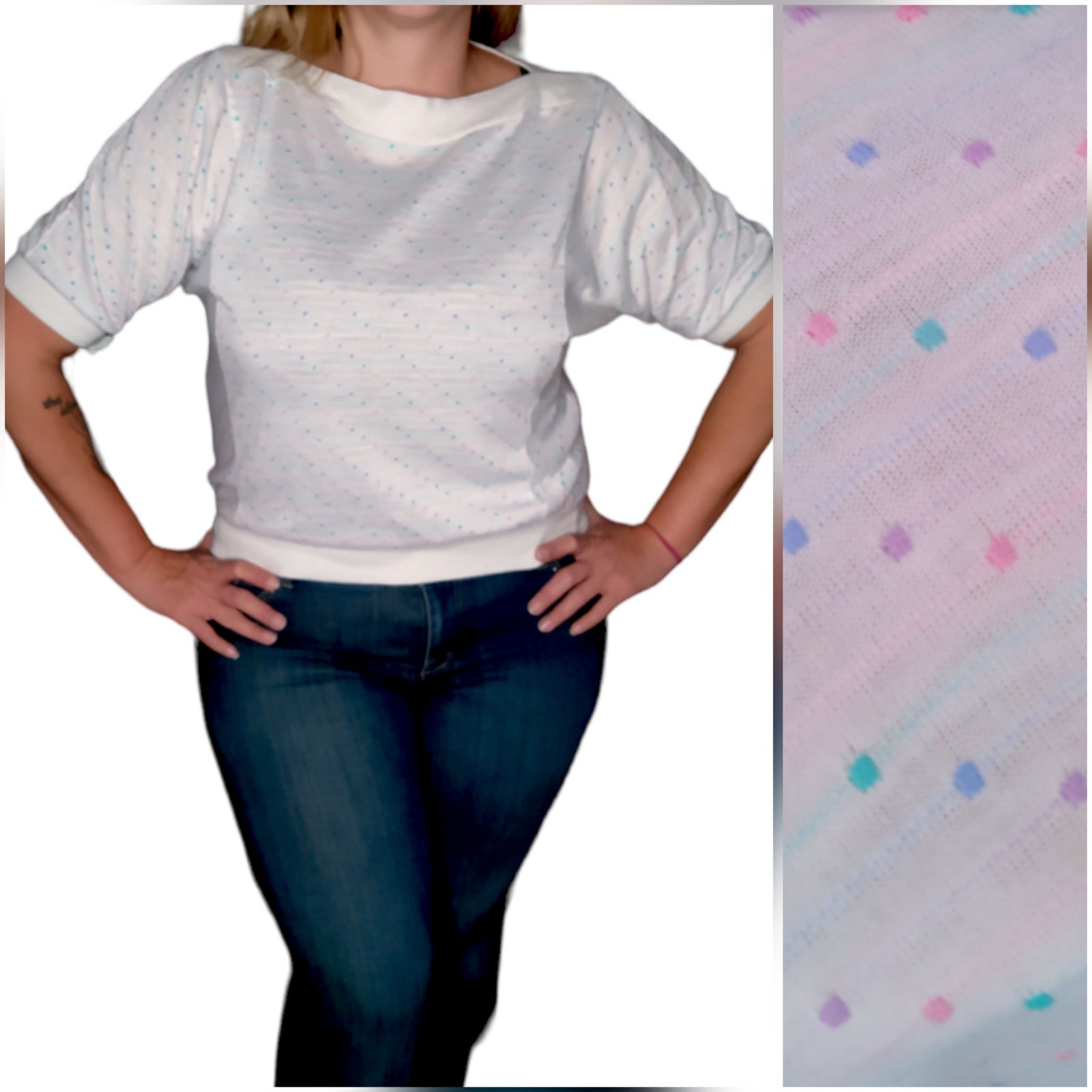 80’s Vintage Pastel Polka Dots Short Sleeve Shirt size Large 12 14