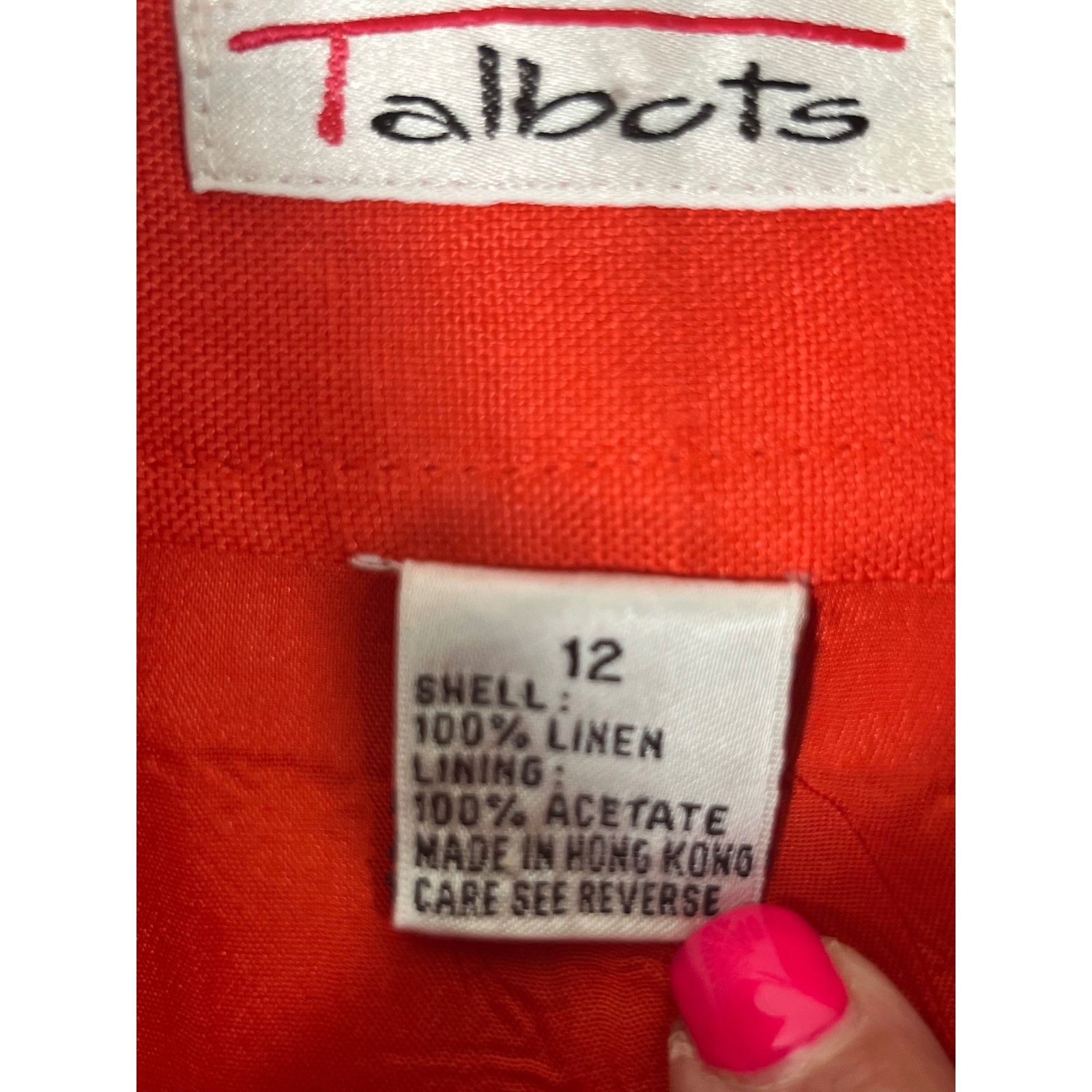 Talbots Linen Suit Set Women 12 Orange Blazer Midi Skirt Vibrant Career Wear