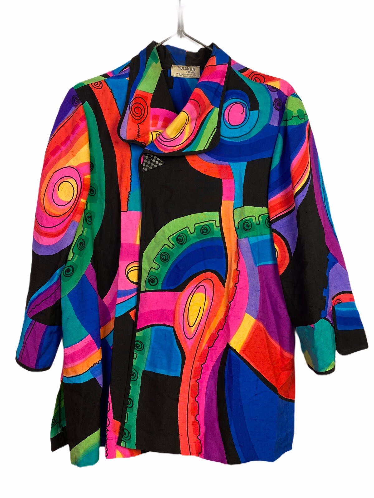 Vintage 1980 Yolanda Loreme Hand Painted Silk Vibrant Color Block Retro Costume