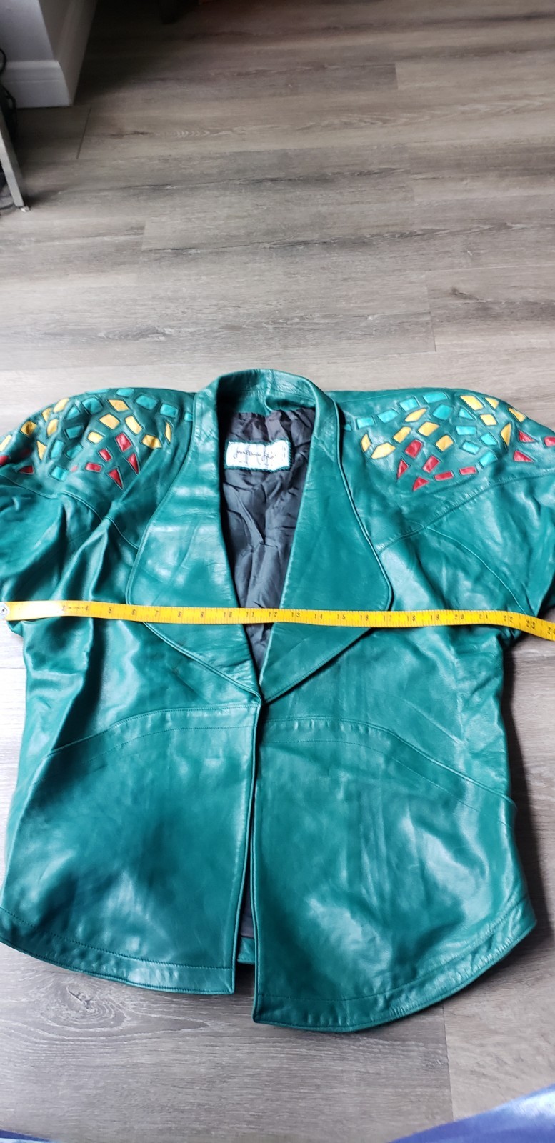 VTG 80s Jean Claude Jitrois Green Leather Jacket Sz 42 Designer Art FLAWS