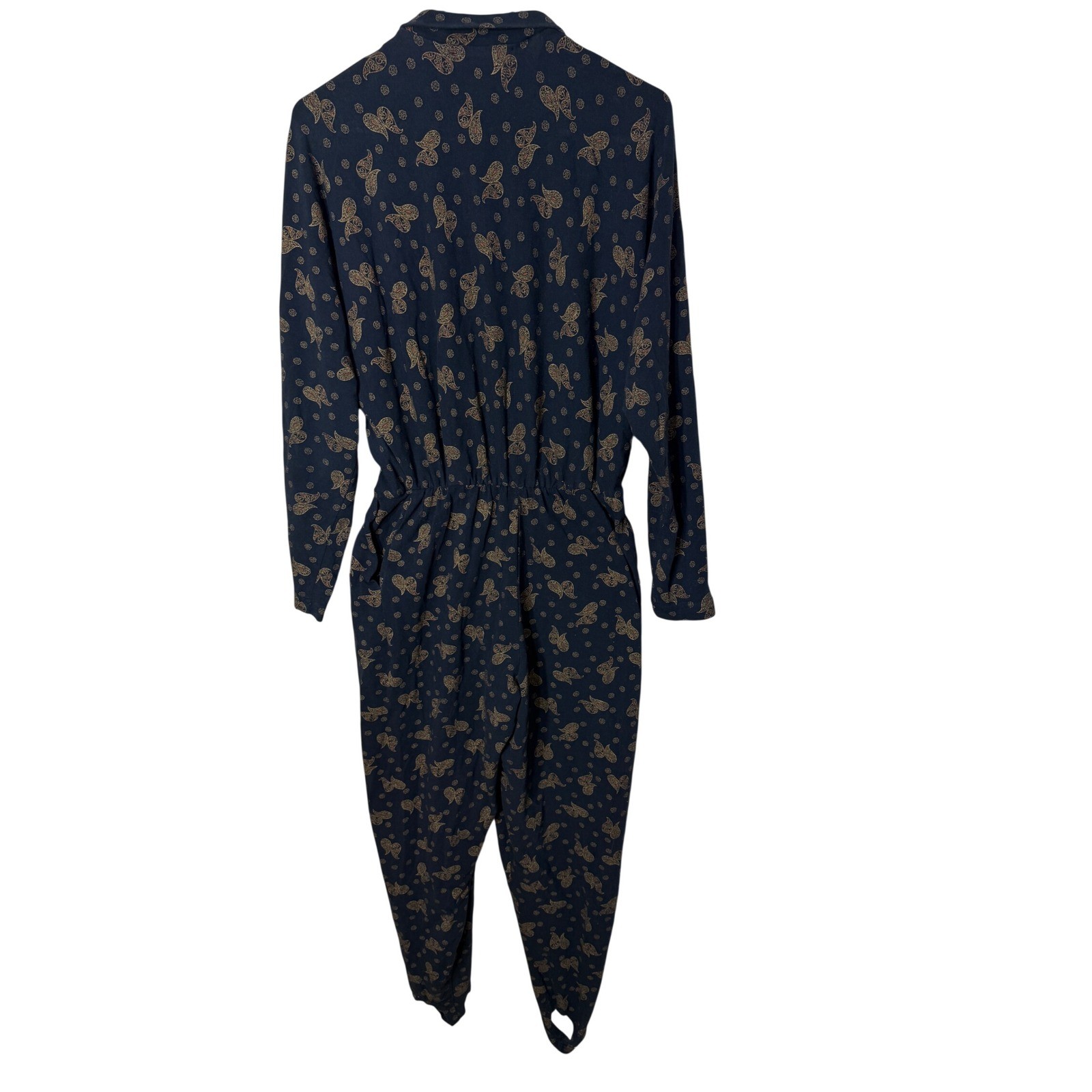 Vintage Tapemeasure NY Black Gold Paisley Stirrup Jumpsuit M USA