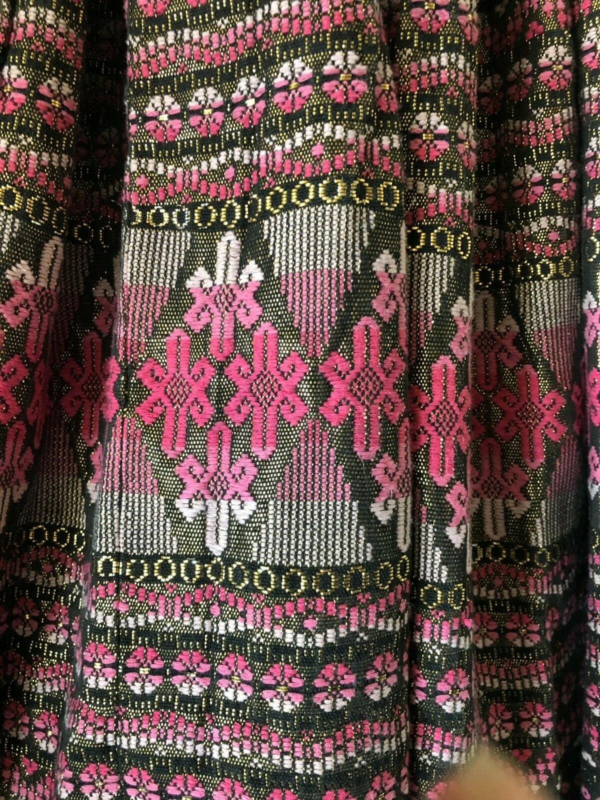 Vintage Hand Woven Mayan Modern Guatemalan Skirt Pink Black Metallic 50s 60s