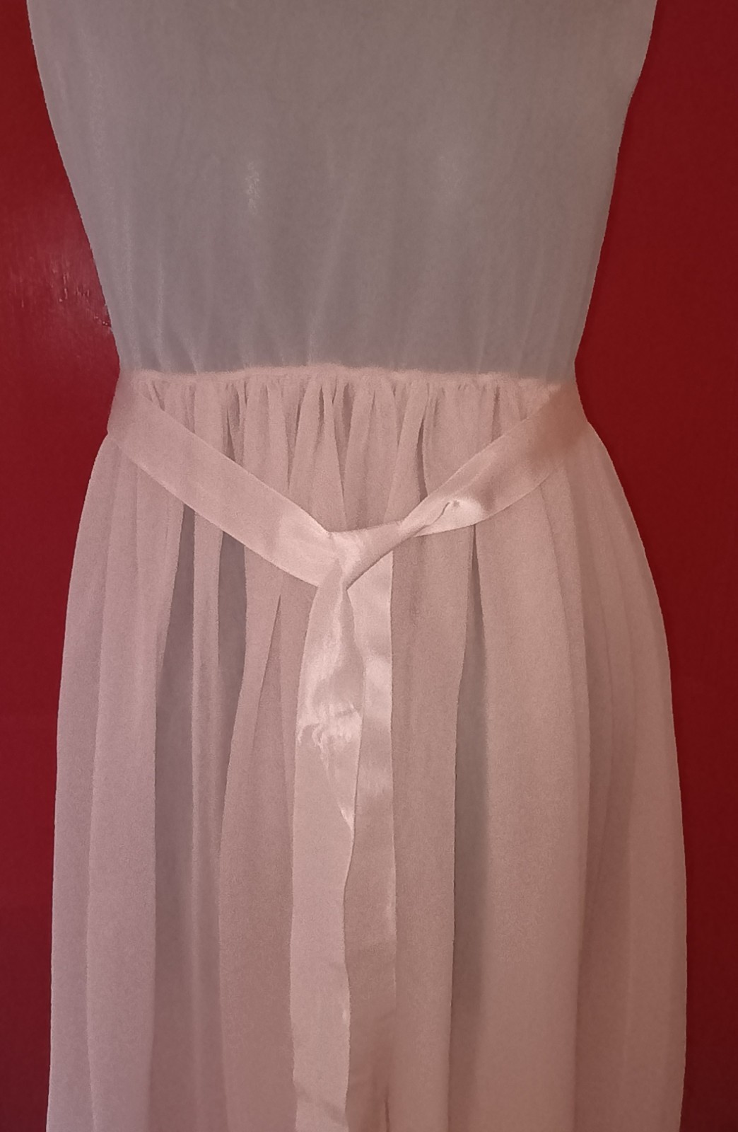 Vtg Luxite by Kayser Pink Dbl Sheer Nylon Chiffon Nightgown Sz 34 Lace