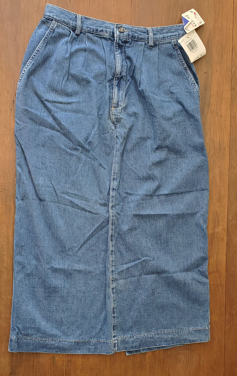 Vintage Dockers Medium Blue Cotton Denim Maxi Skirt Classic Sz 14 NWT 1992