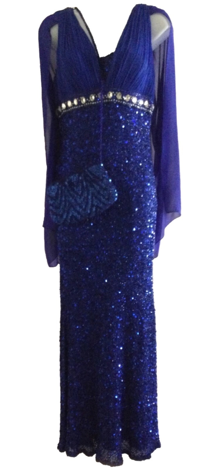 Vintage Sherri Hill Sequined Royal Blue Dress size 8P 100% silk / Match Clutch