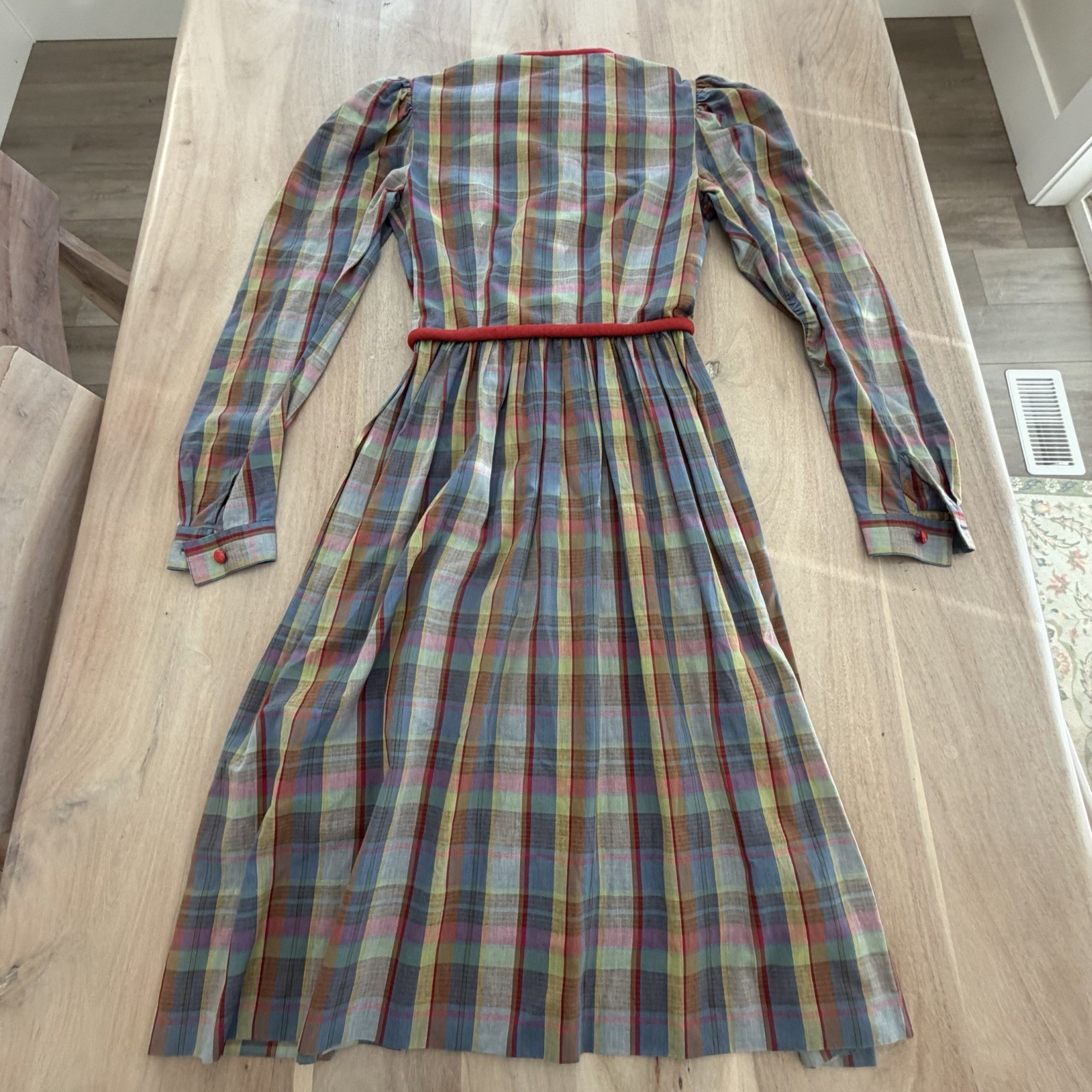 Vintage Katherine Conover Plaid Button Front Prairie Dress Long Sleeve Size 4